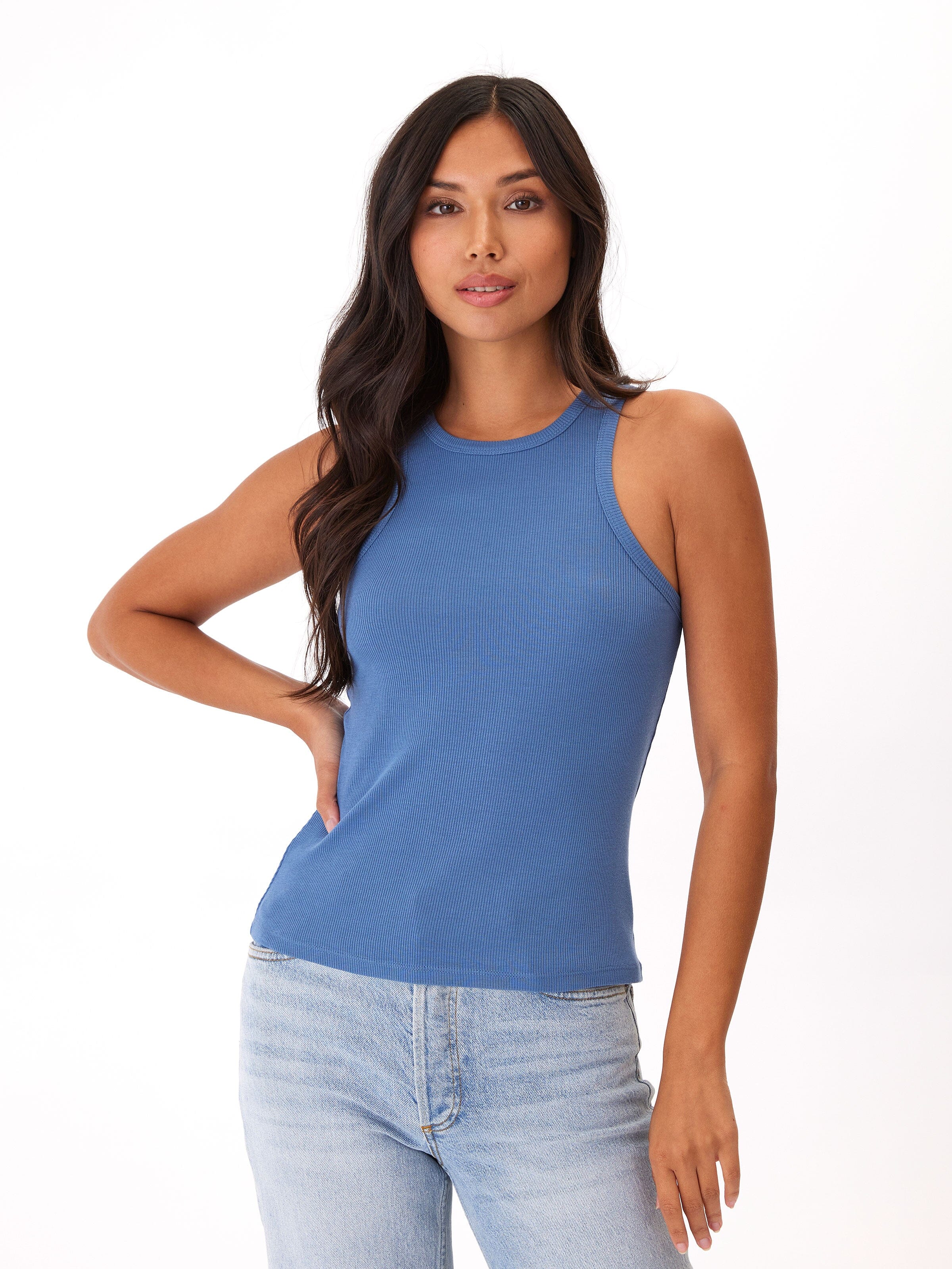 Core Feather Rib Tank Top in Dusty Cornflower Blue