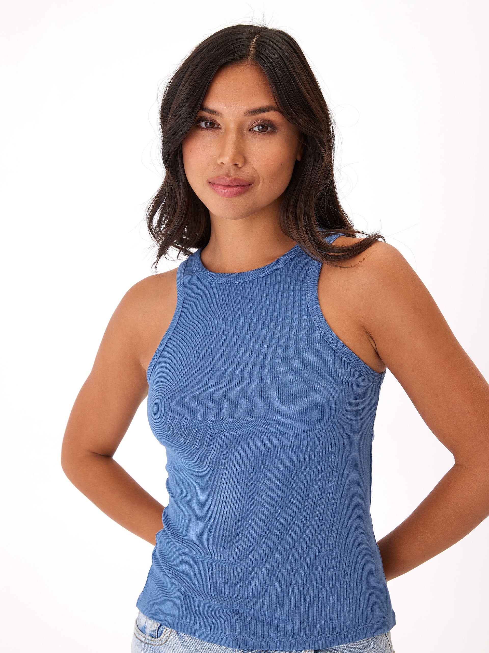 Core Feather Rib Tank Top in Dusty Cornflower Blue