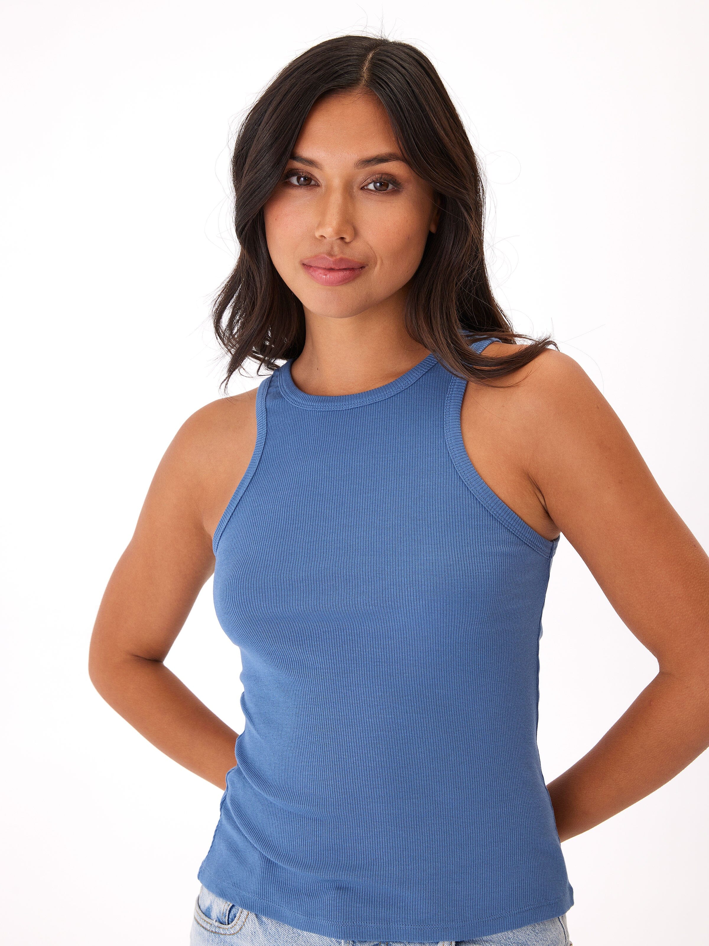 Core Feather Rib Tank Top in Dusty Cornflower Blue