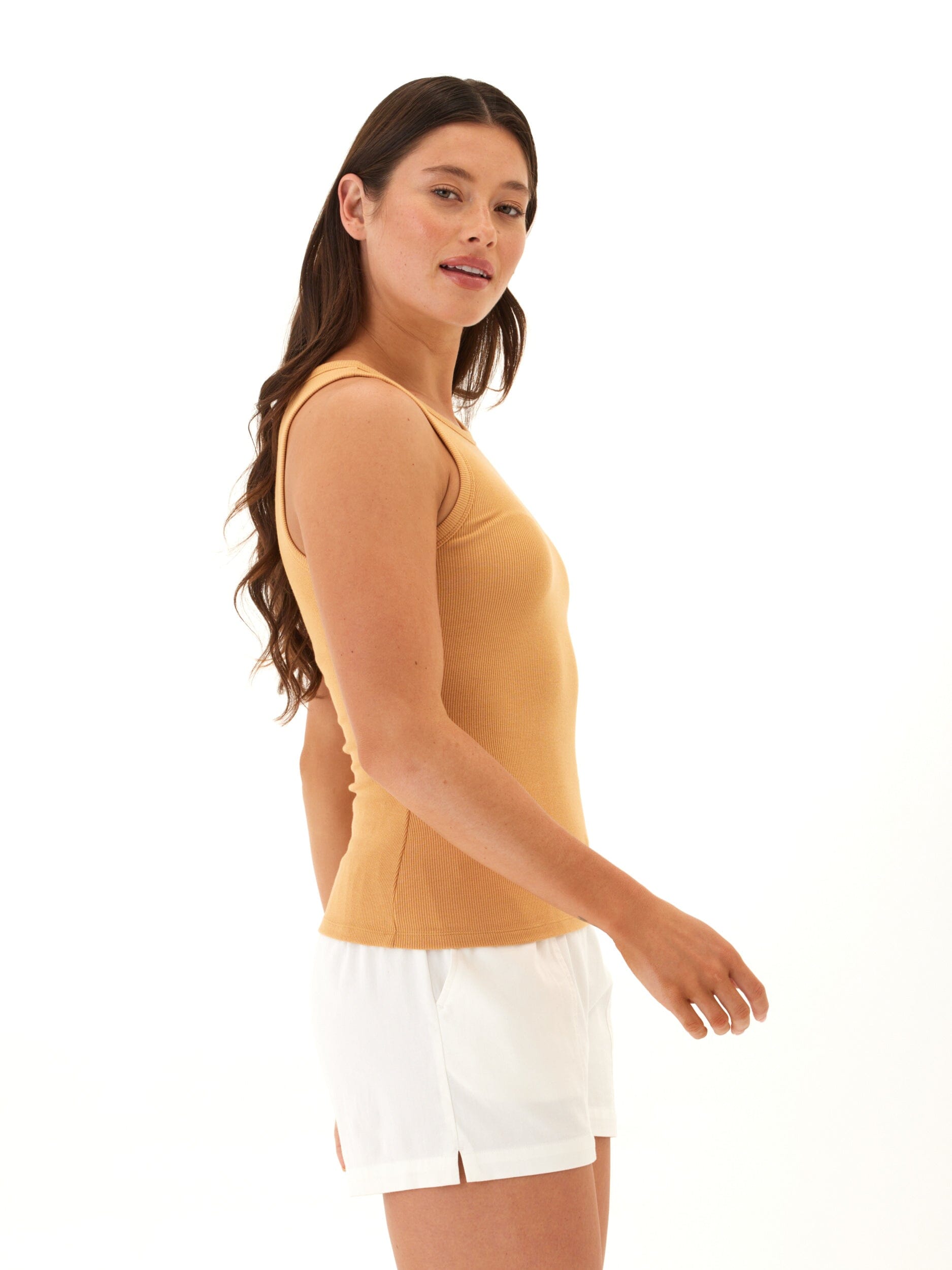 Women's Mustard-Yellow Core Feather Rib Tank Top - back view