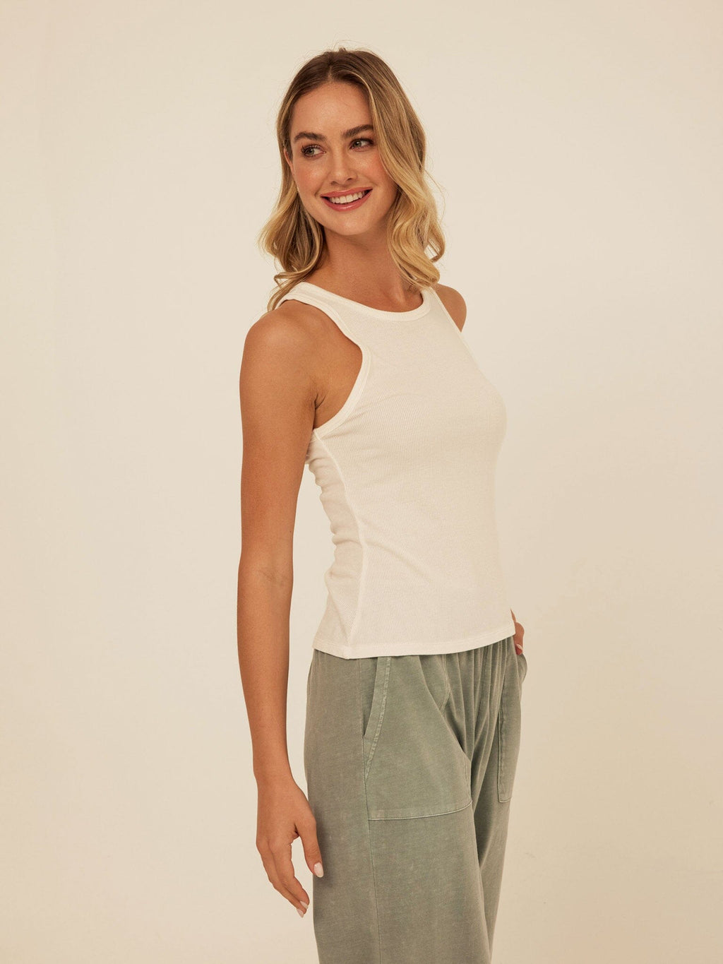 Feather Rib High Neck Tank Top