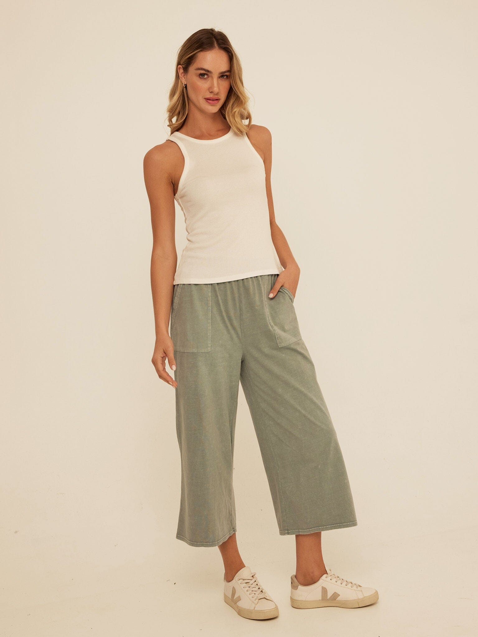 Feather Rib High Neck Tank Top