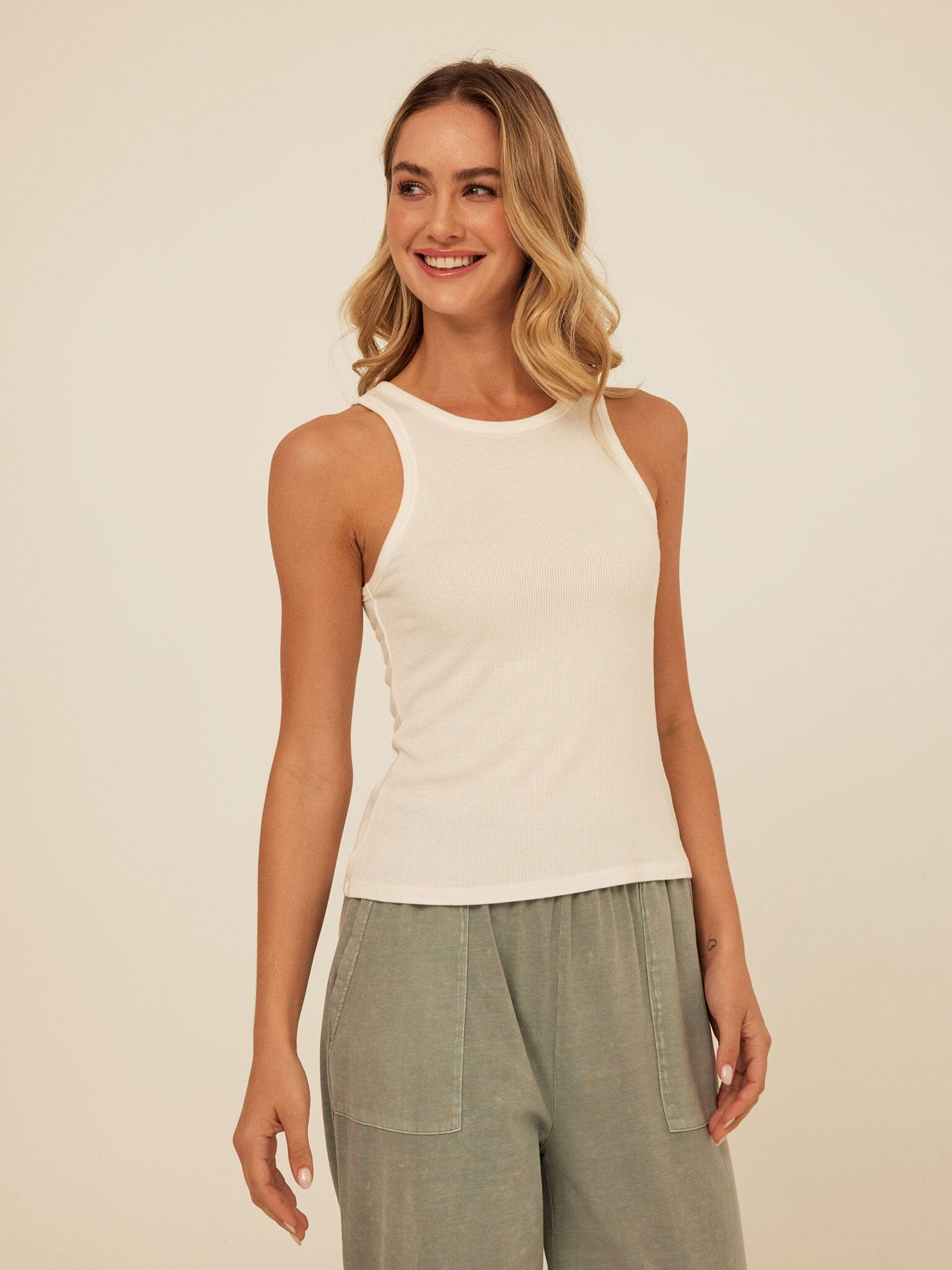 Feather Rib High Neck Tank Top