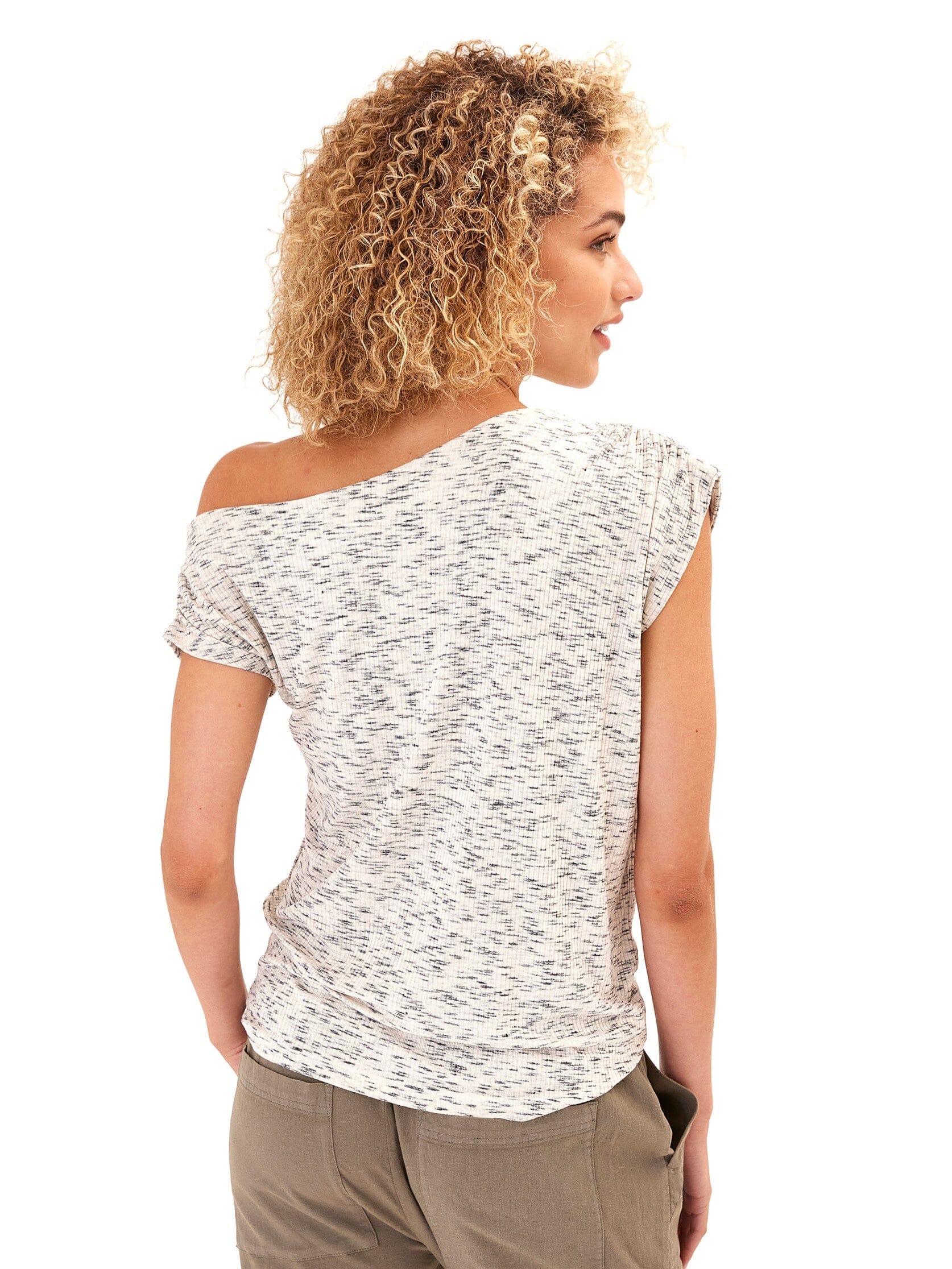 Leoni Feather Rib Short Sleeve Off-Shoulder Top
