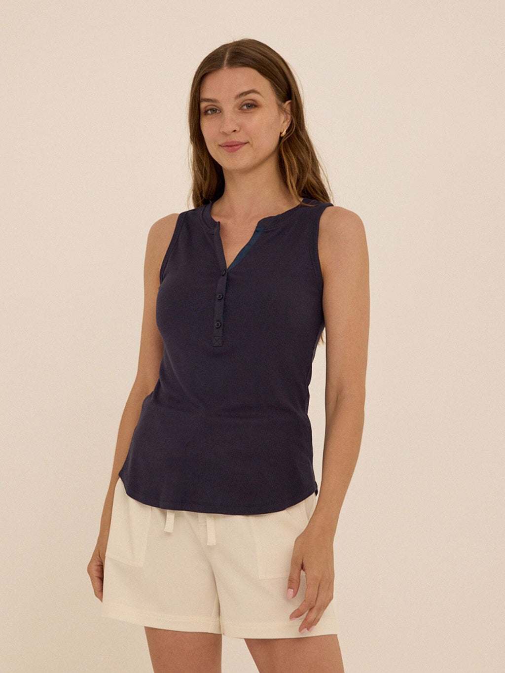 Akia Feather Rib Henley Tank
