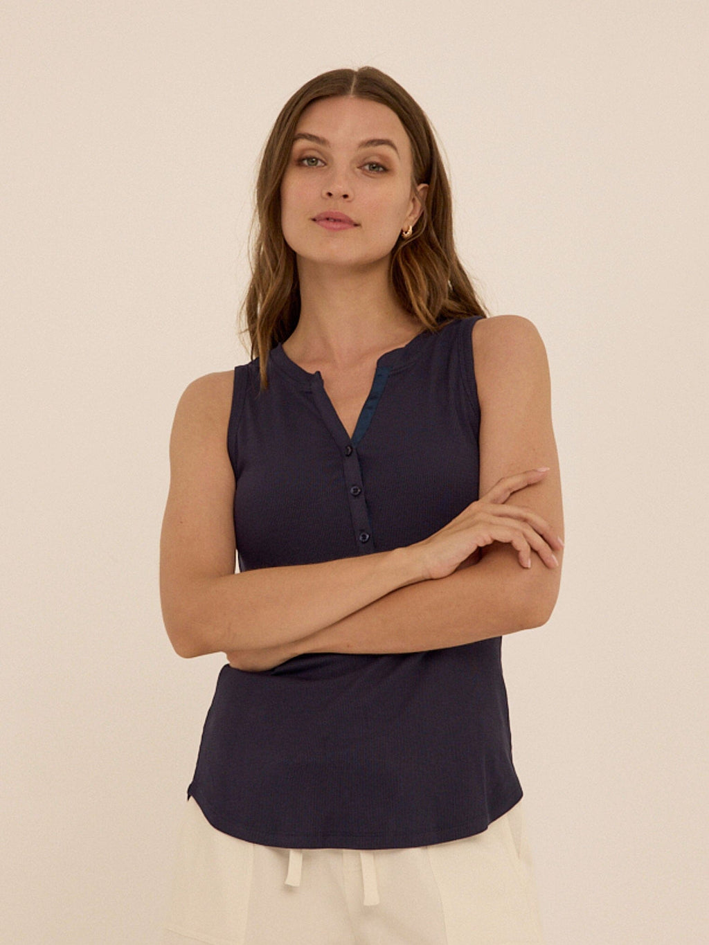 Akia Feather Rib Henley Tank