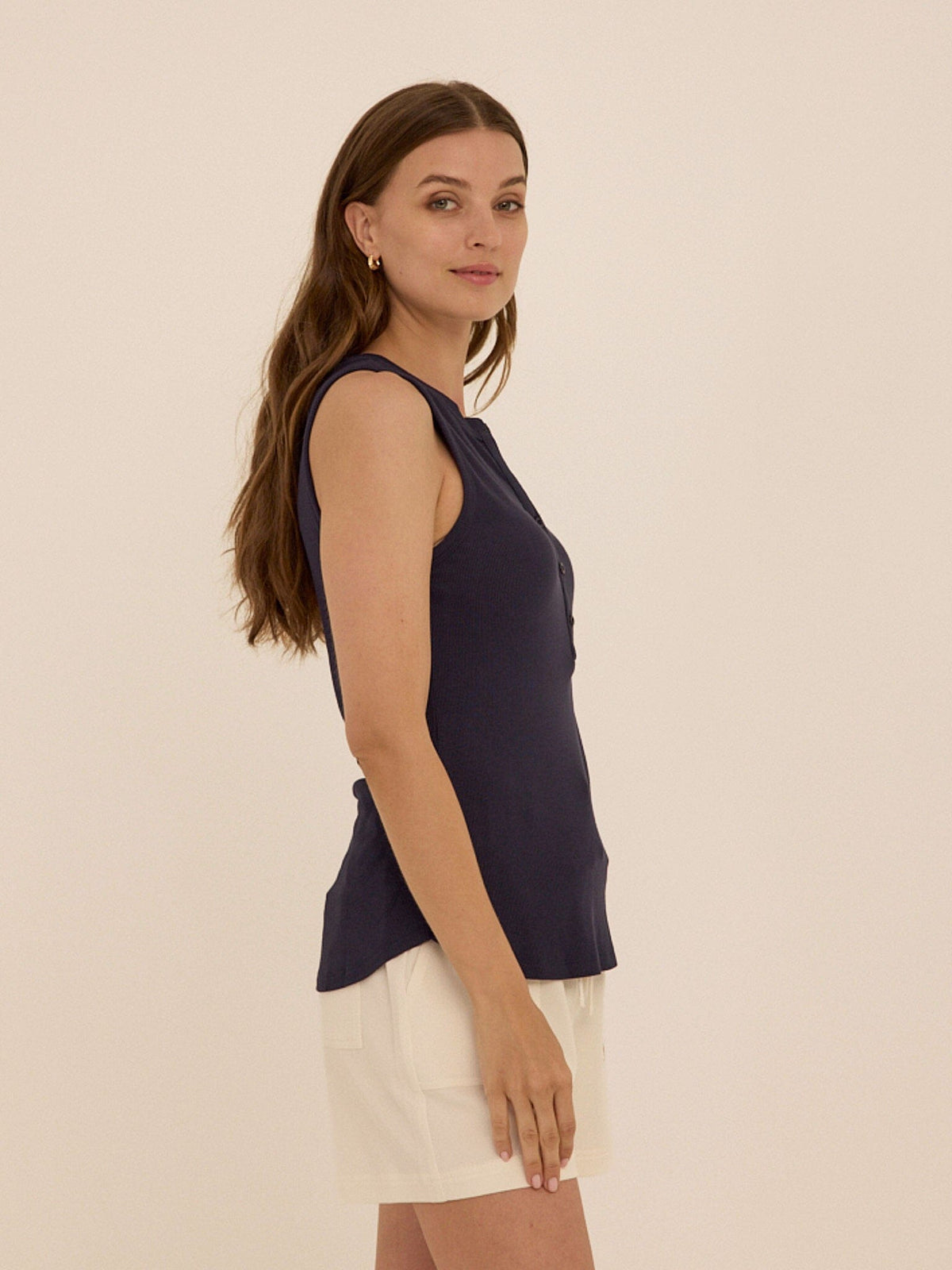 Akia Feather Rib Henley Tank