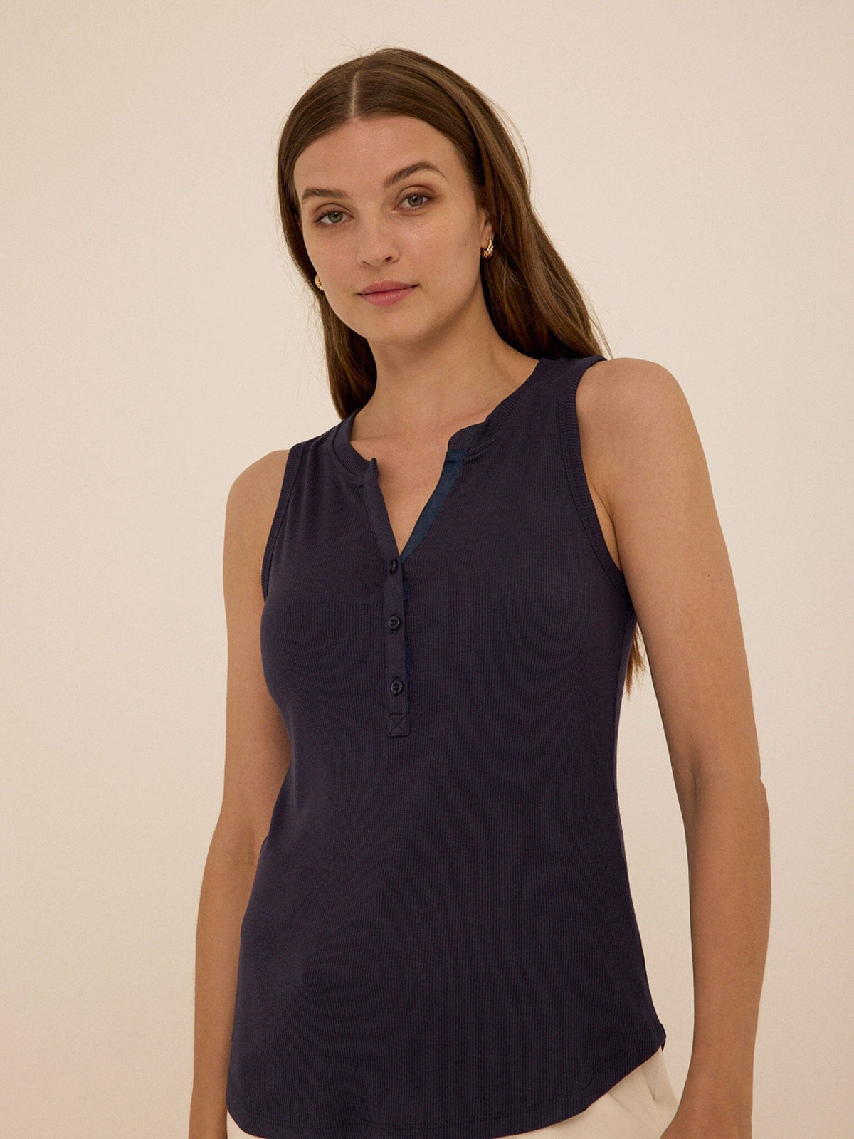Akia Feather Rib Henley Tank