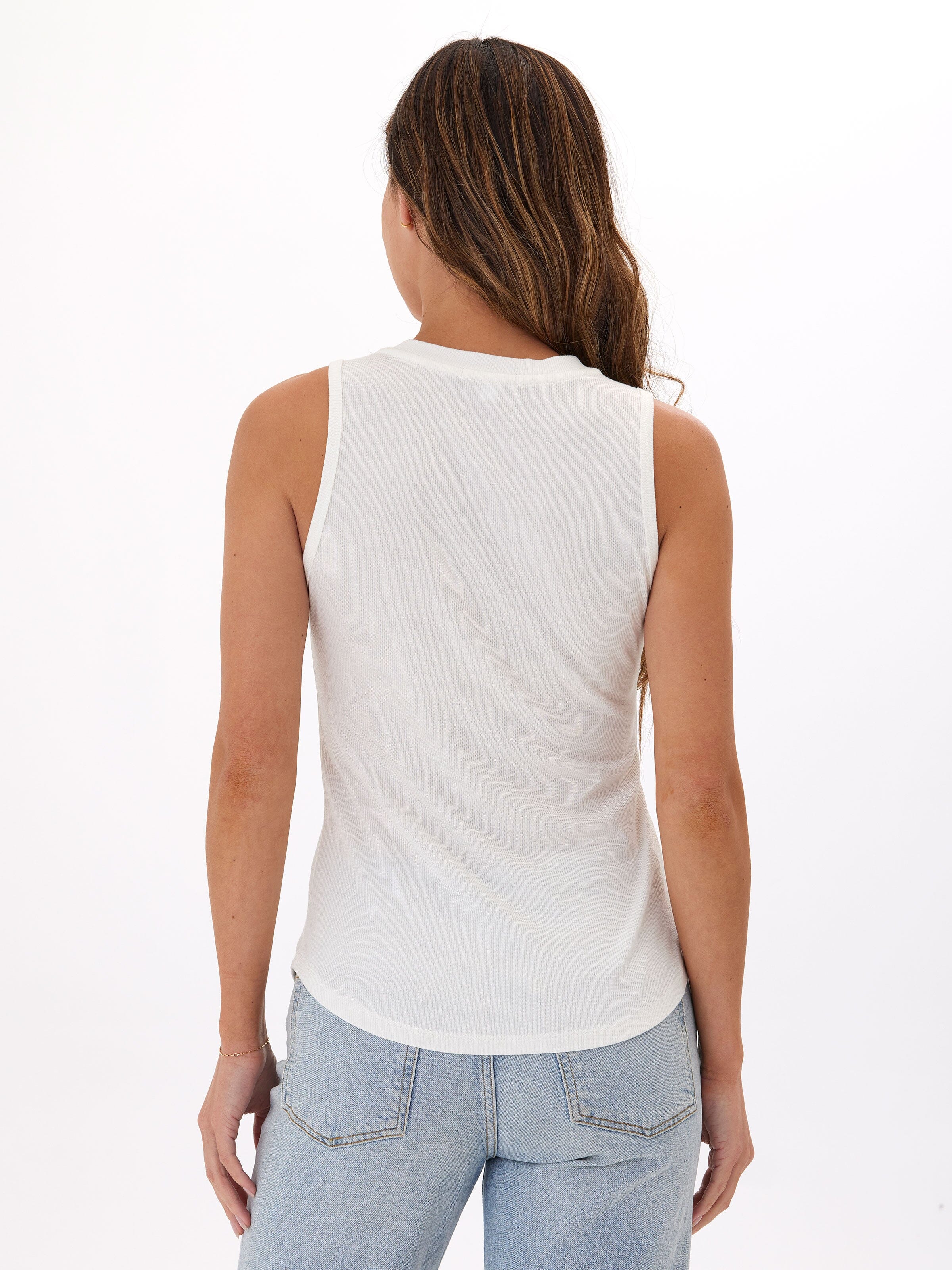 Akia Feather Rib Henley Tank in White