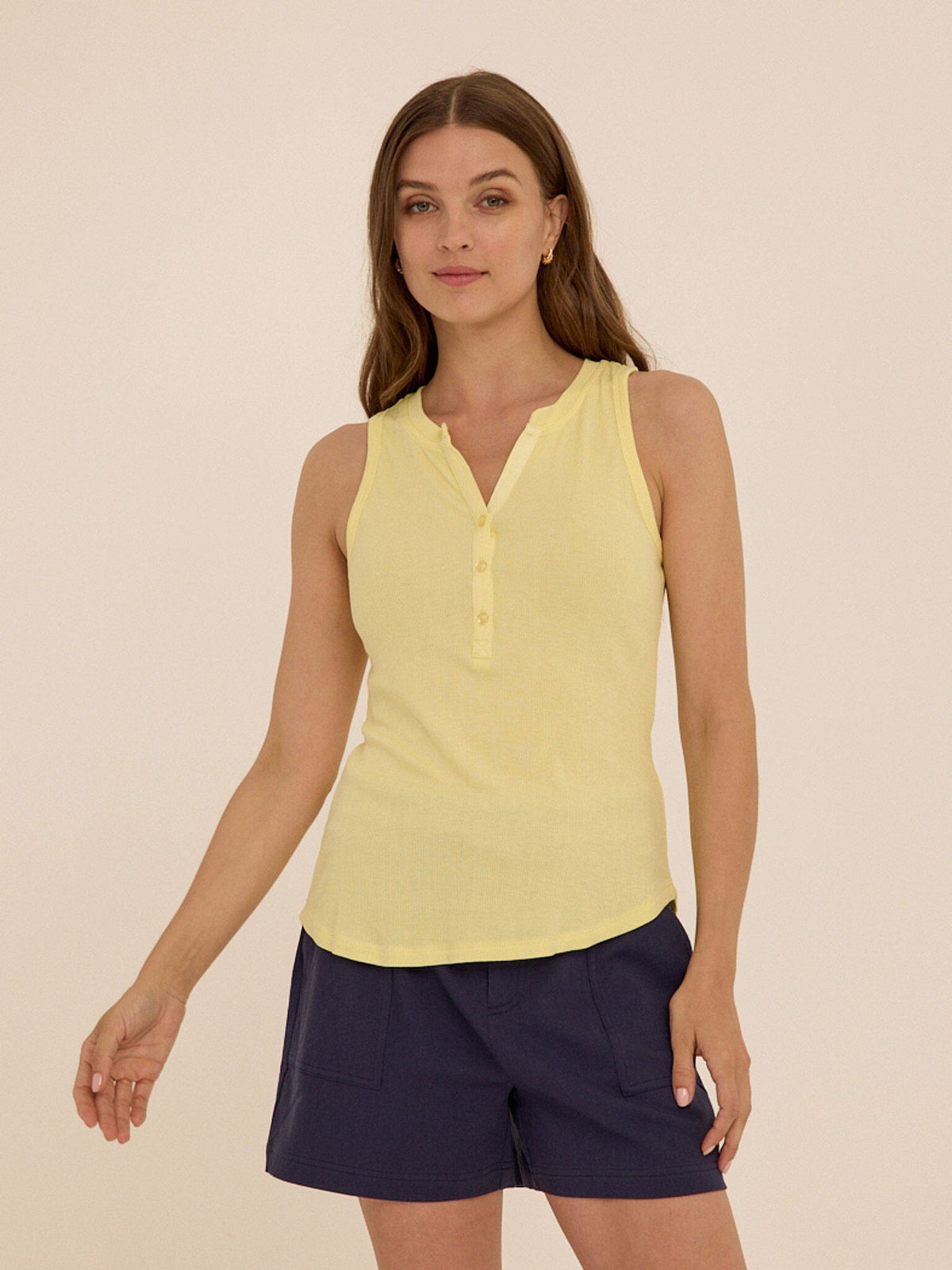 Akia Feather Rib Henley Tank
