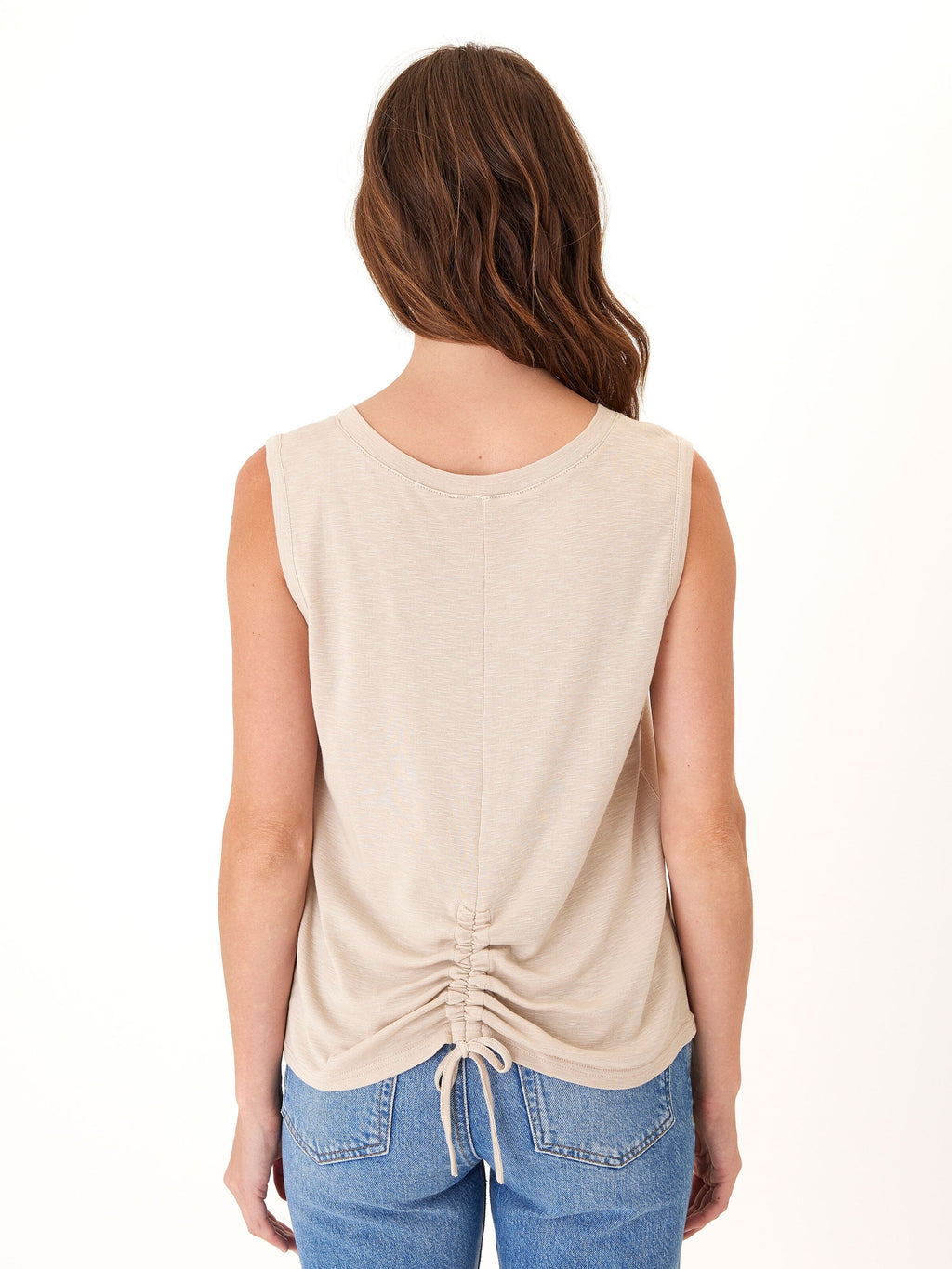 Kinsley Textured Slub Jersey V-Neck Top in Beige and Sand