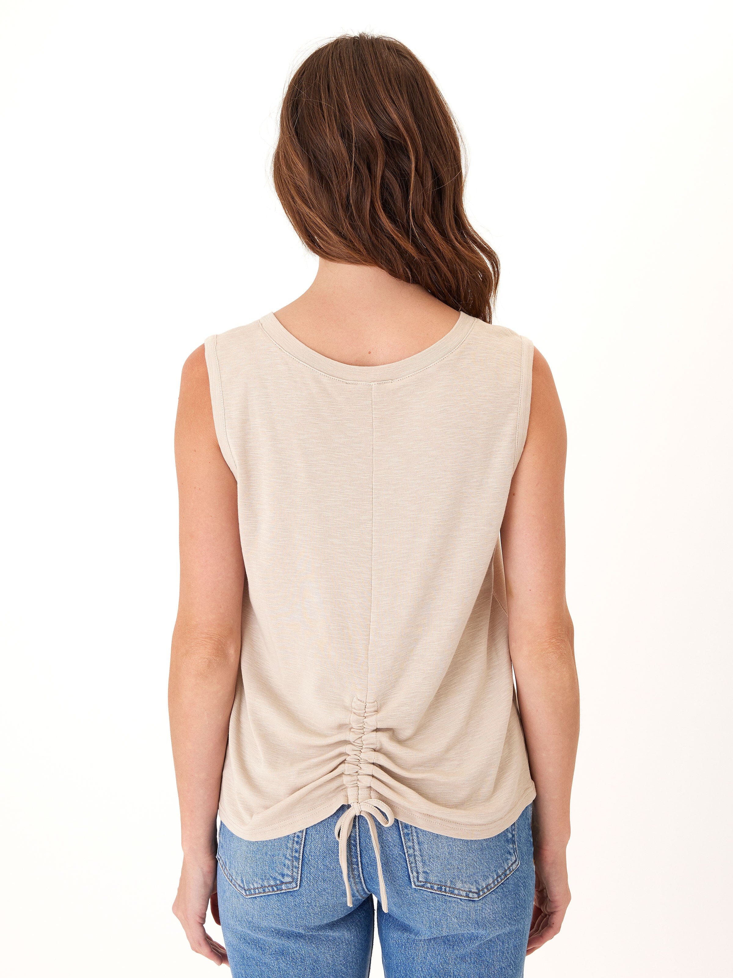 Kinsley Textured Slub Jersey V-Neck Top in Beige and Sand
