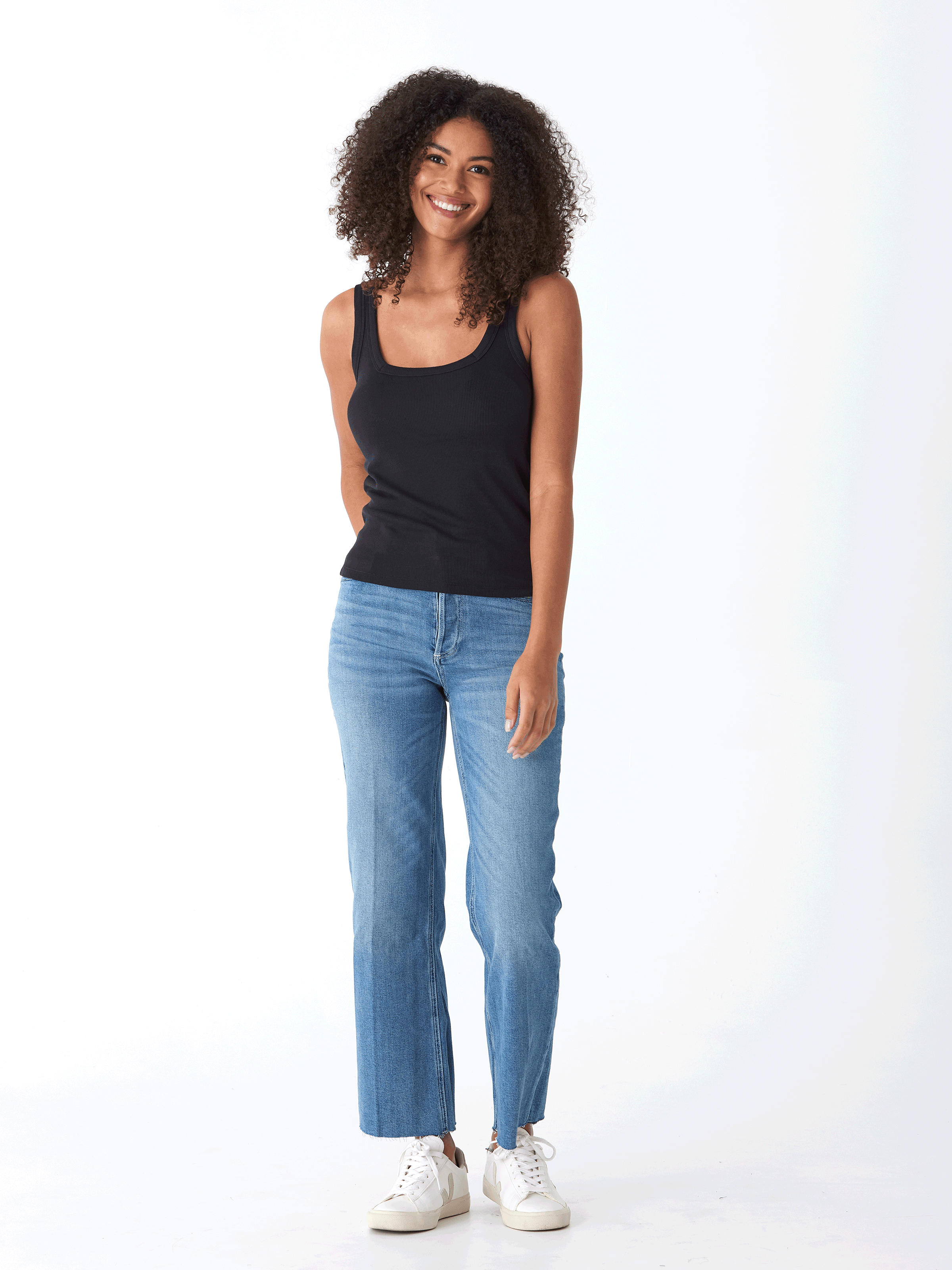 Yvette Feather Rib Tank Top for Women in Black