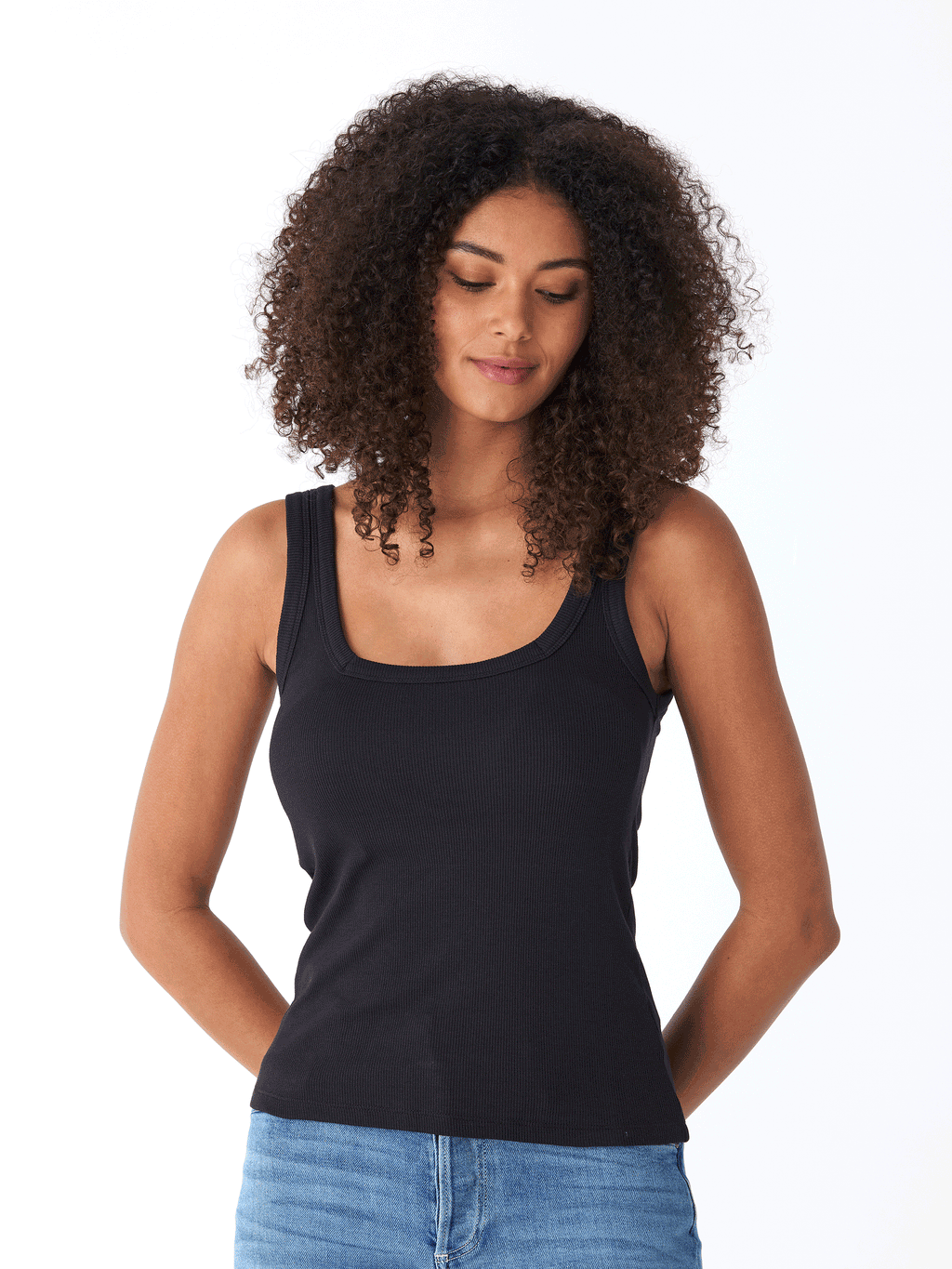 Yvette Feather Rib Tank Top for Women in Black