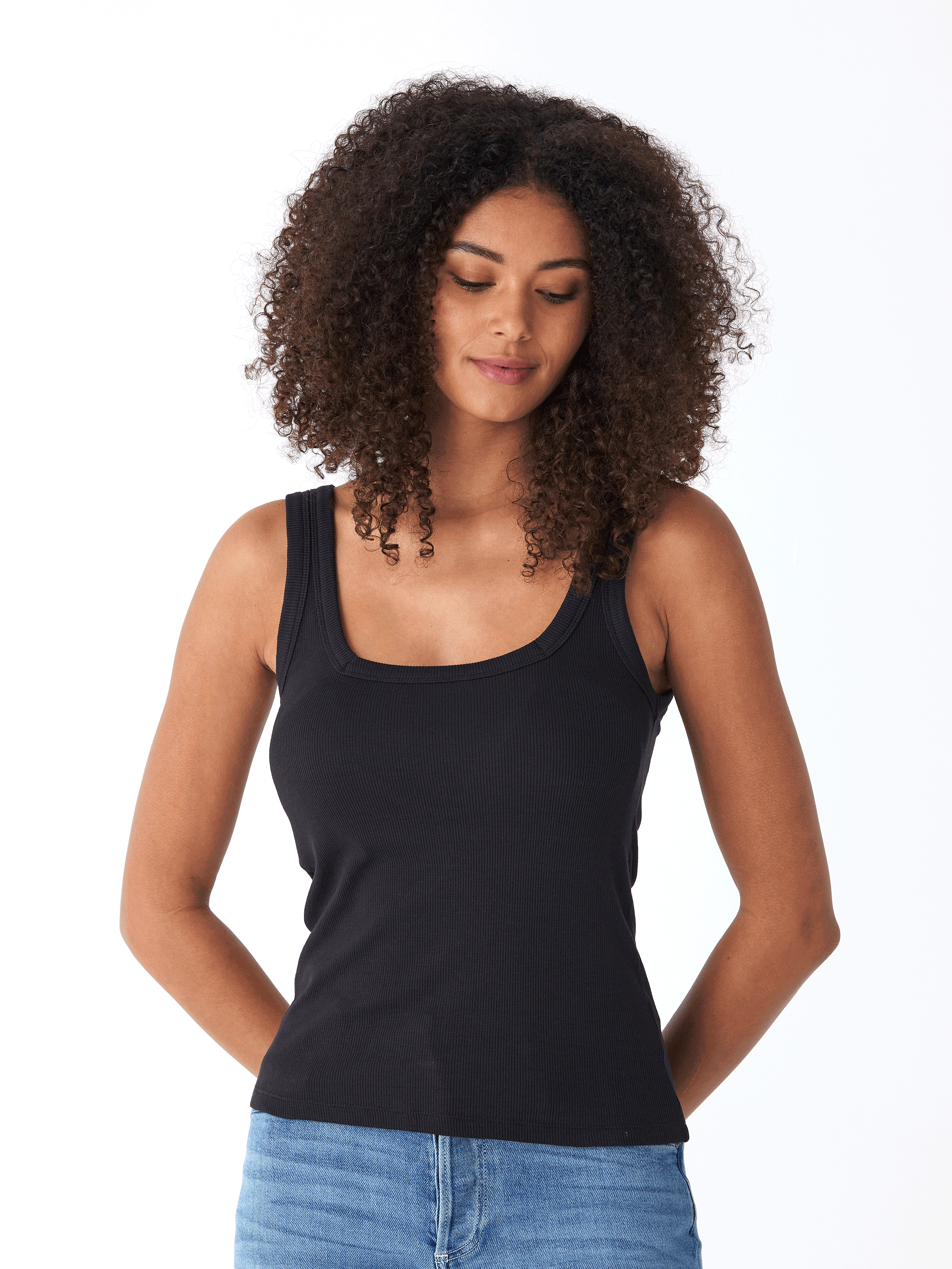 Yvette Feather Rib Tank Top for Women in Black