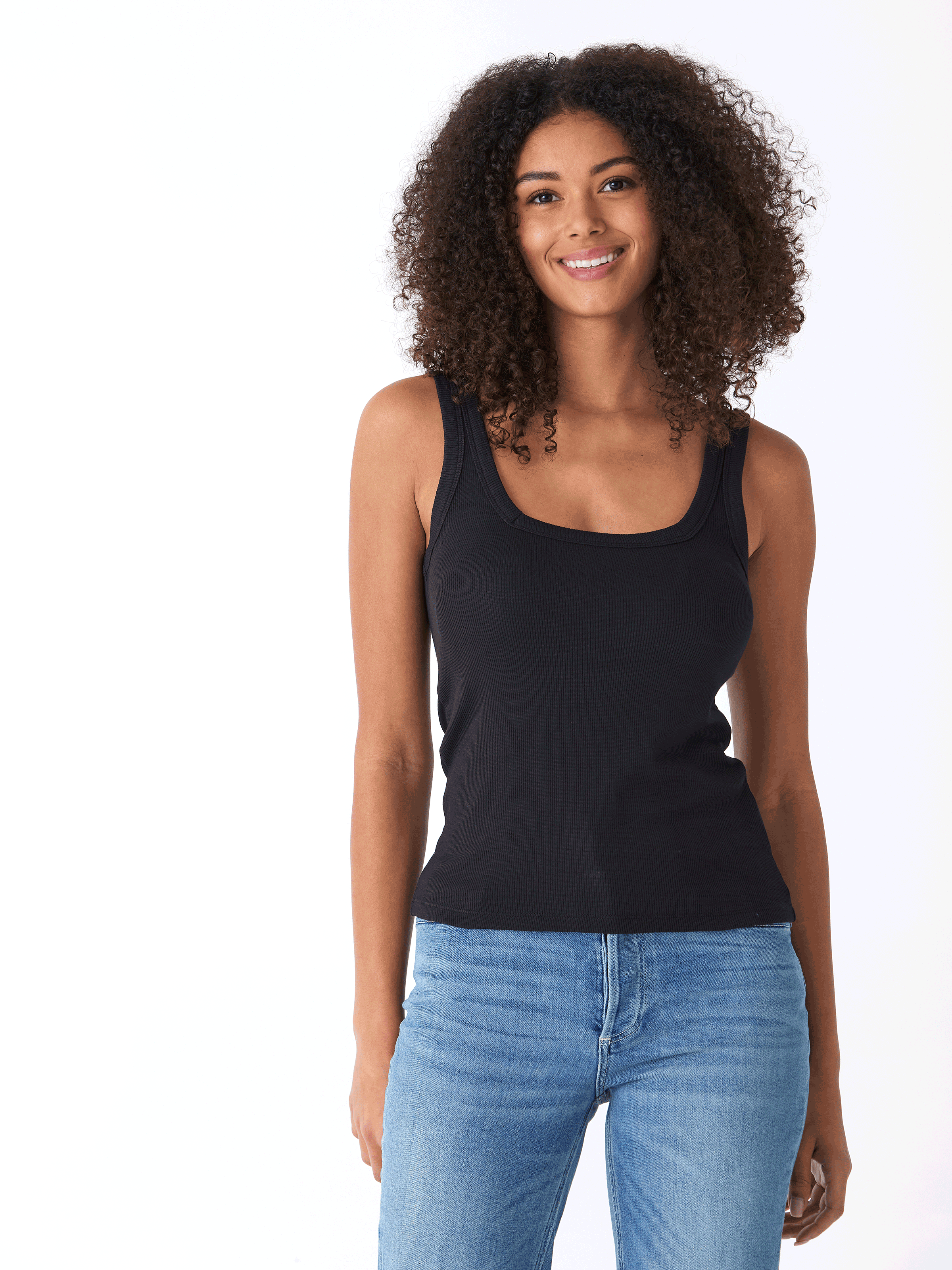 Yvette Feather Rib Tank Top for Women in Black