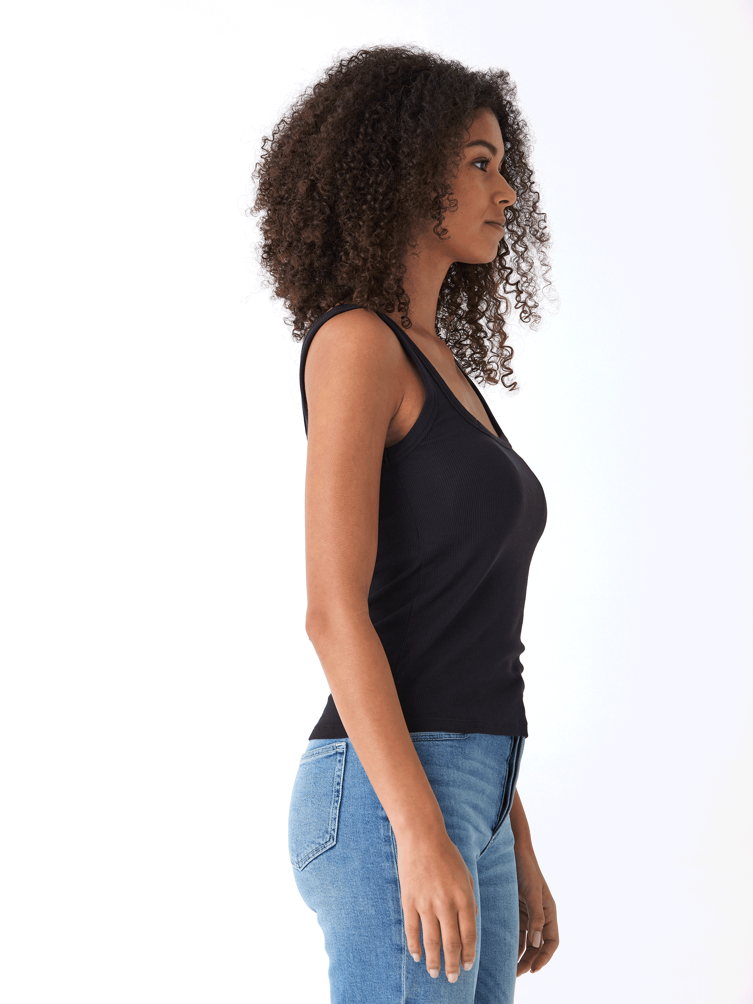 Yvette Feather Rib Tank Top for Women in Black