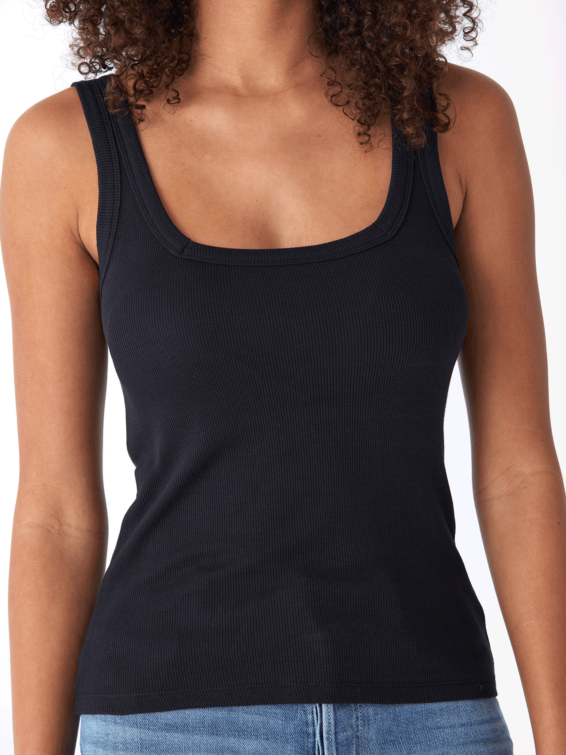 A minimalist black Yvette Feather Rib Tank top for women