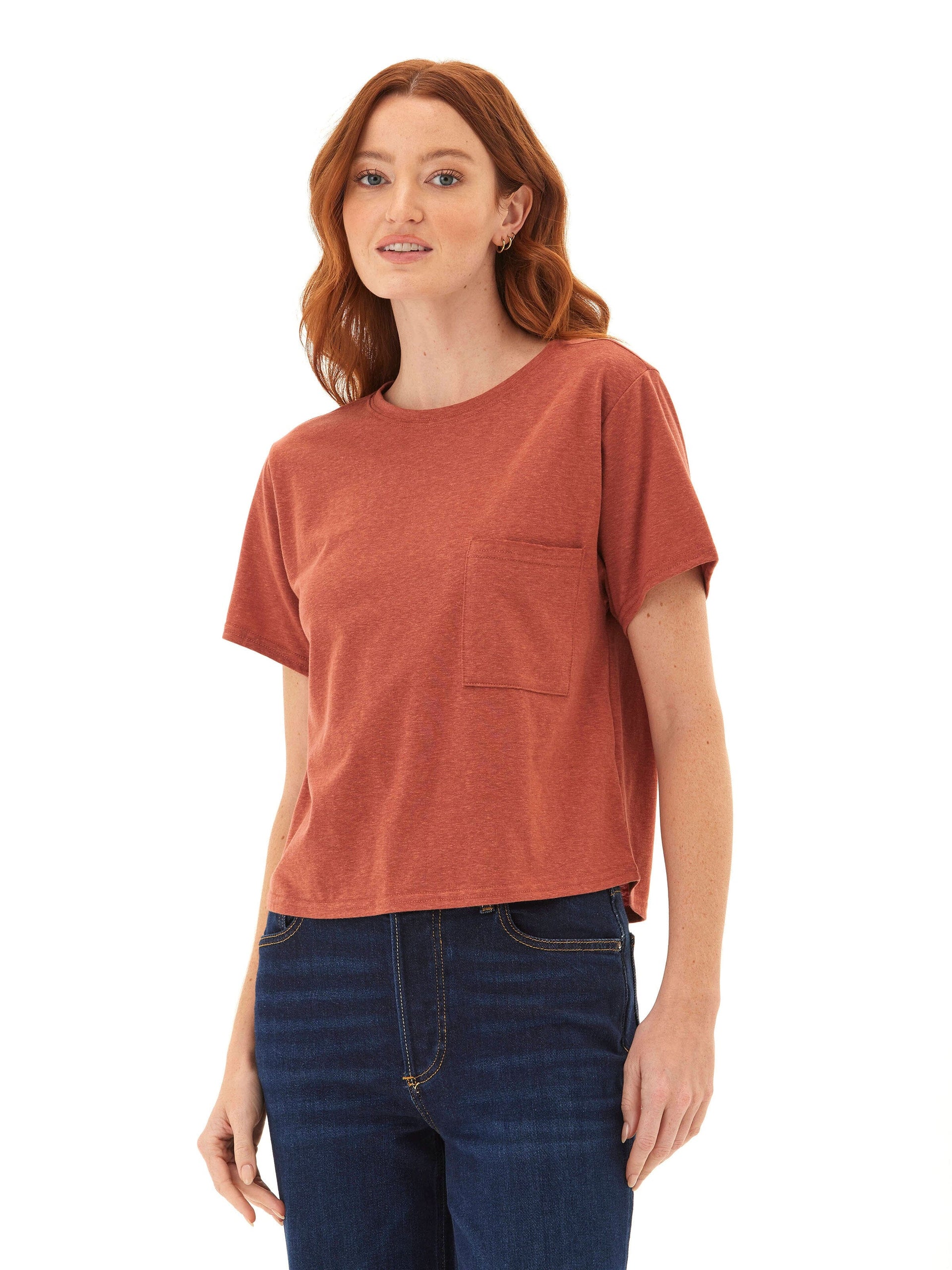 Core Triblend Jersey Pocket Tee in Rust and Terracotta