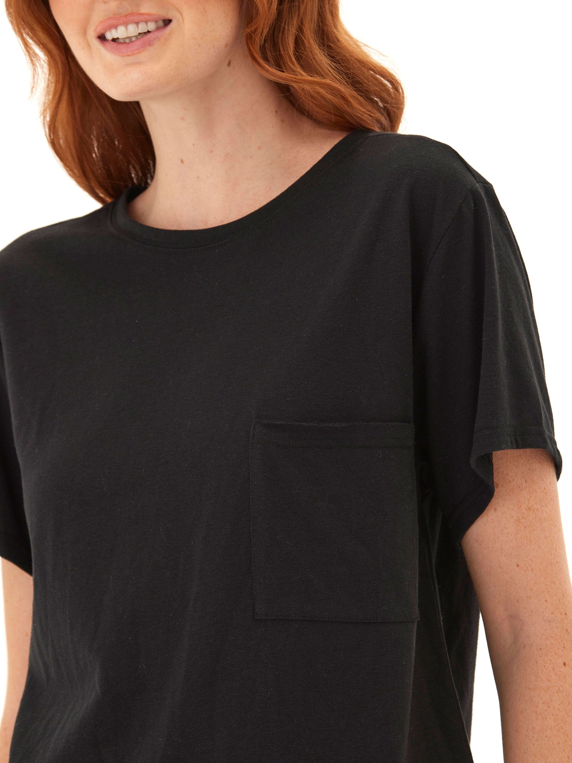 Core Triblend Jersey Pocket Tee – Women’s Relaxed Black Crew Neck