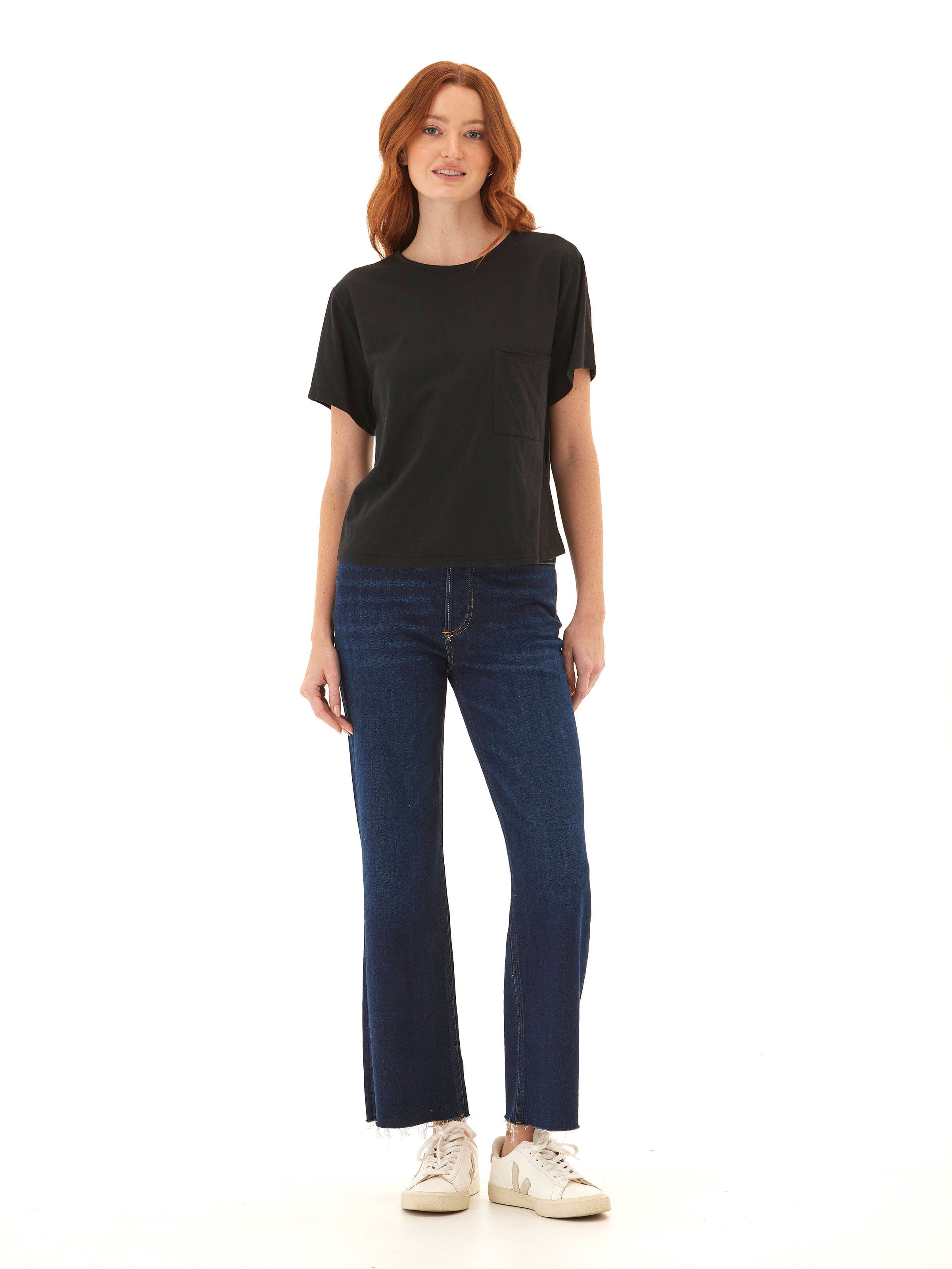 Core Triblend Jersey Pocket Tee – Women’s Relaxed Black Crew Neck