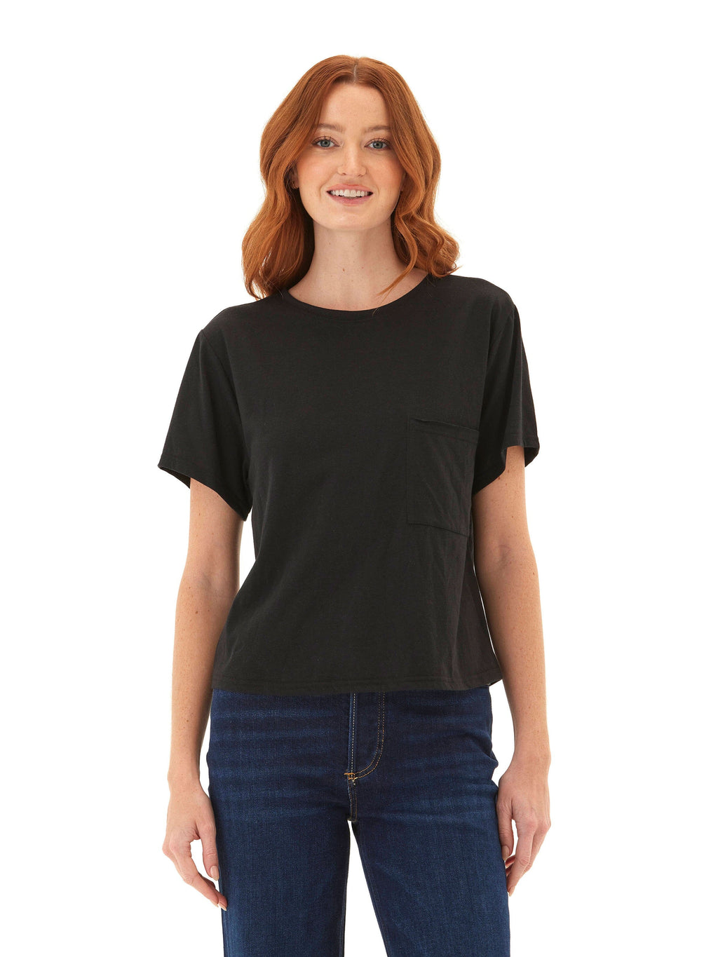 Core Triblend Jersey Pocket Tee – Women’s Relaxed Black Crew Neck