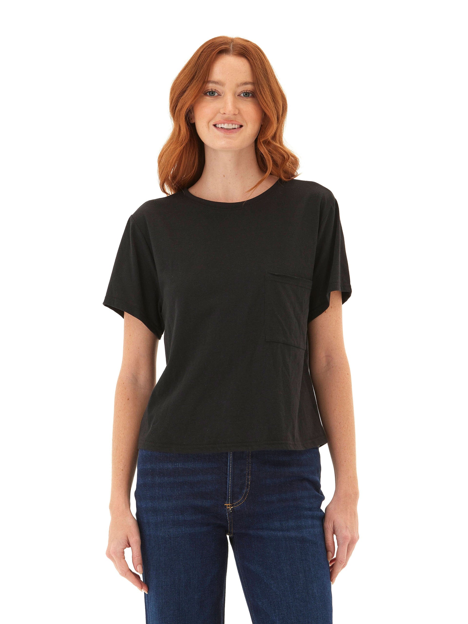 Core Triblend Jersey Pocket Tee – Women’s Relaxed Black Crew Neck