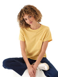 Yellow Women's Core Triblend Jersey Pocket Tee with a crew neckline and chest pocket detail.