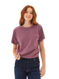 Model wearing a comfortable relaxed fit Core Triblend Jersey pocket tee in a crew neck style.