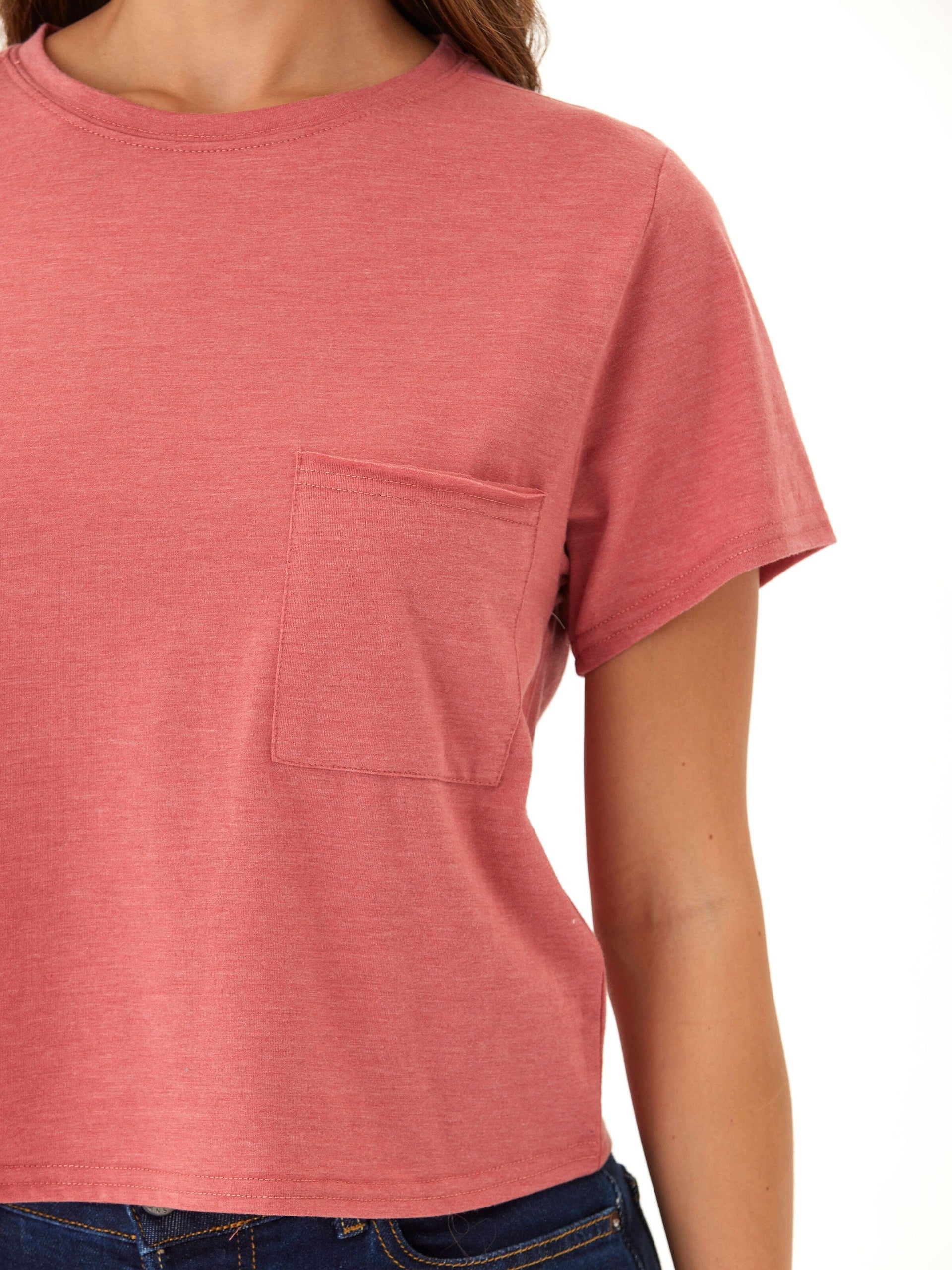 Core Triblend Jersey Pocket Tee – Women’s Dusty-Rose Crew Neck