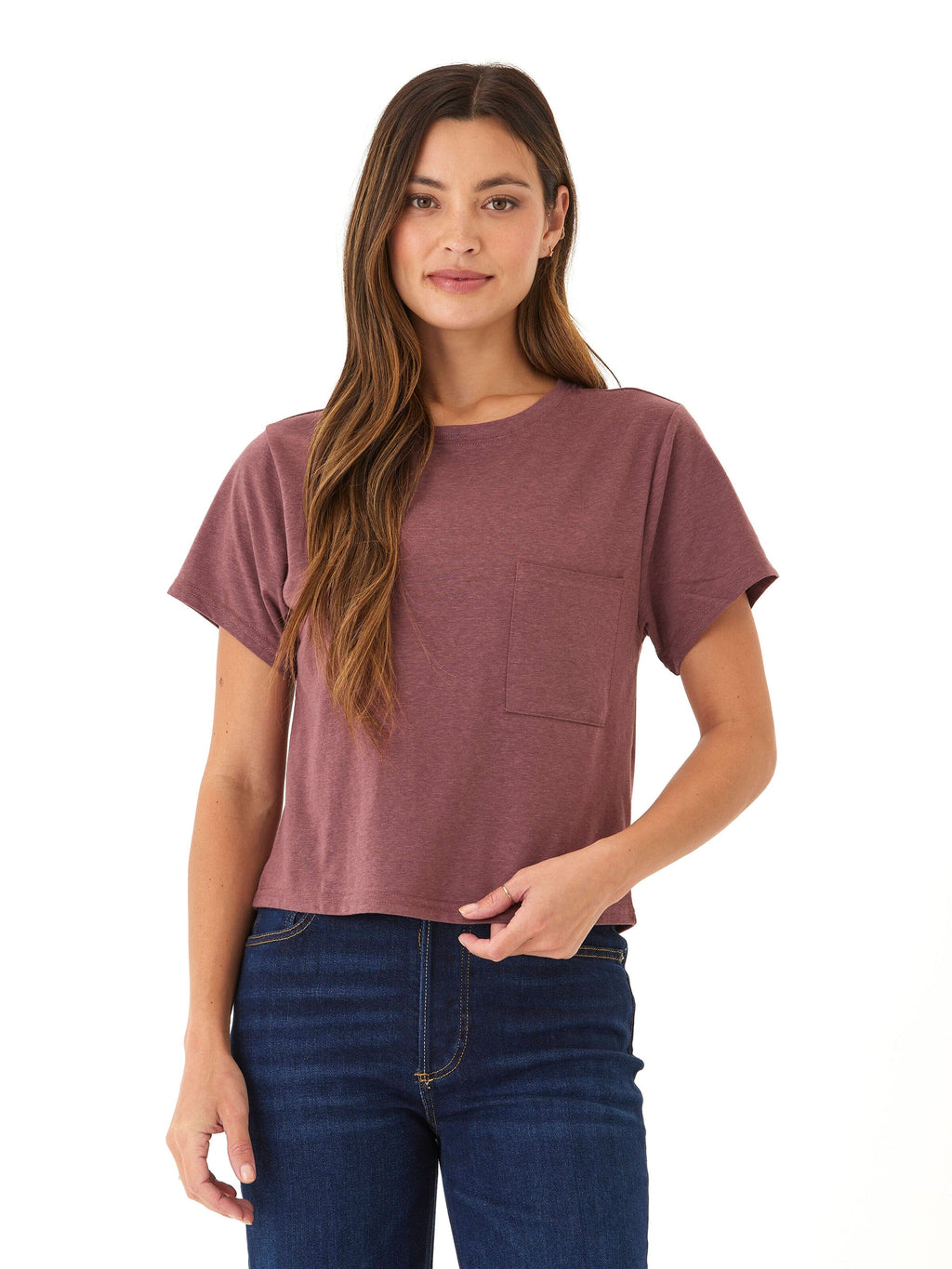Women's Core Triblend Jersey Pocket Tee in Maroon Burgundy