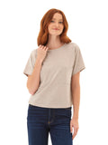 Women's Core Triblend Jersey Pocket Tee in solid beige with a relaxed fit and crew neckline.