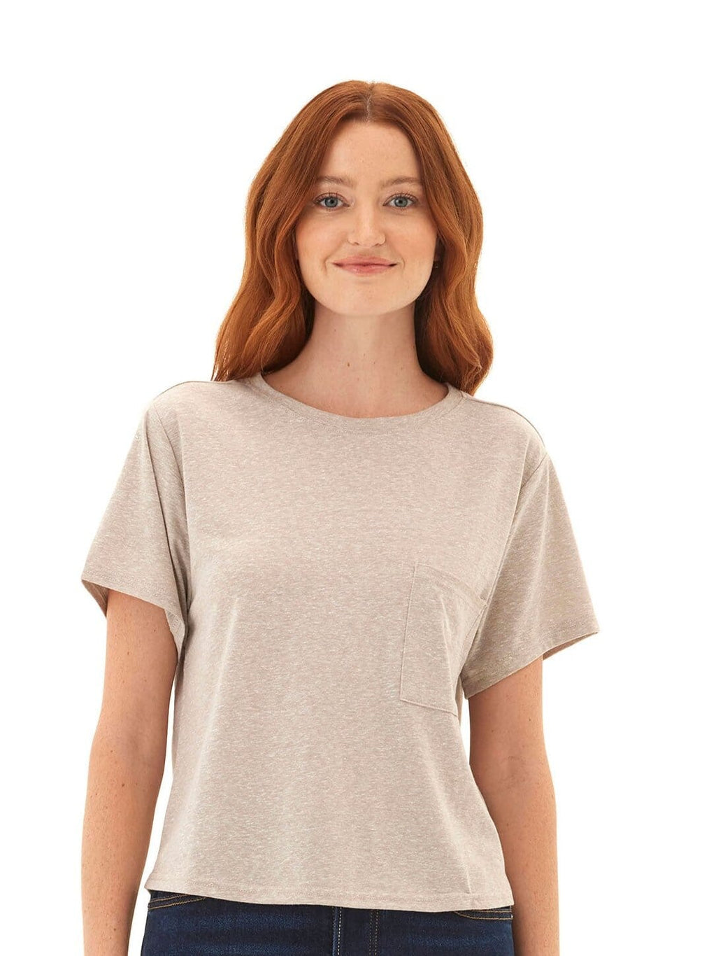 Core Triblend Jersey Pocket Tee for Women - Minimalist Beige