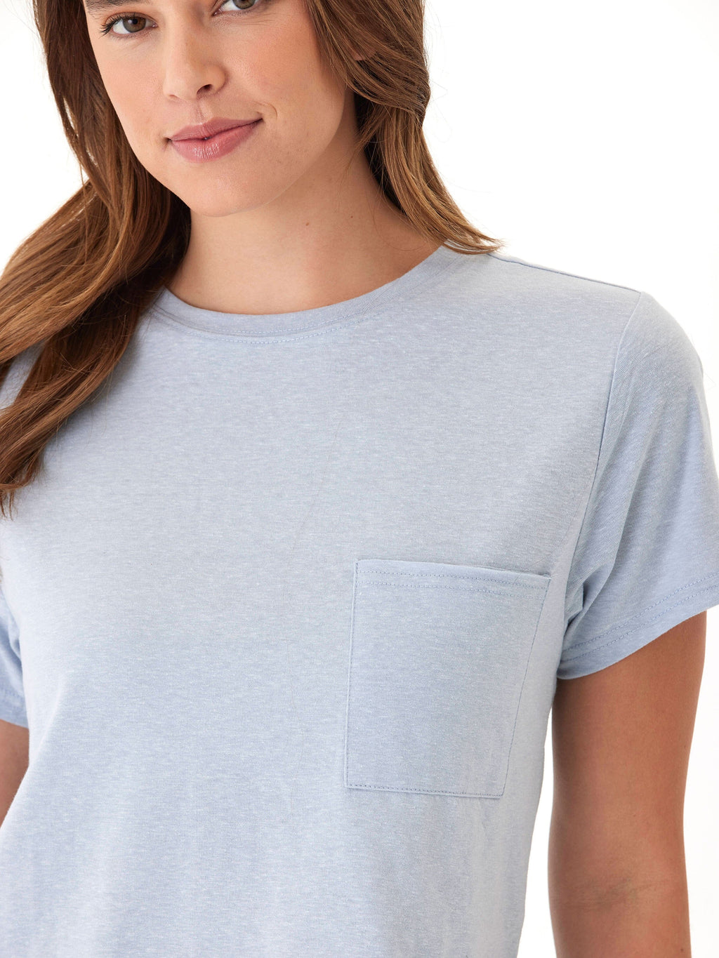 Women's Core Triblend Jersey Pocket Tee in Light Blue & Grey