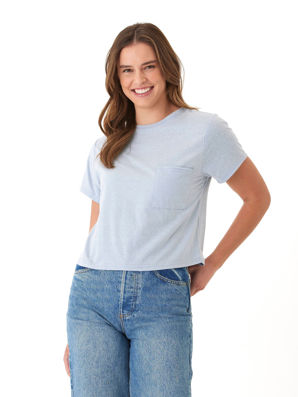Women's Core Triblend Jersey Pocket Tee in Light Blue & Grey