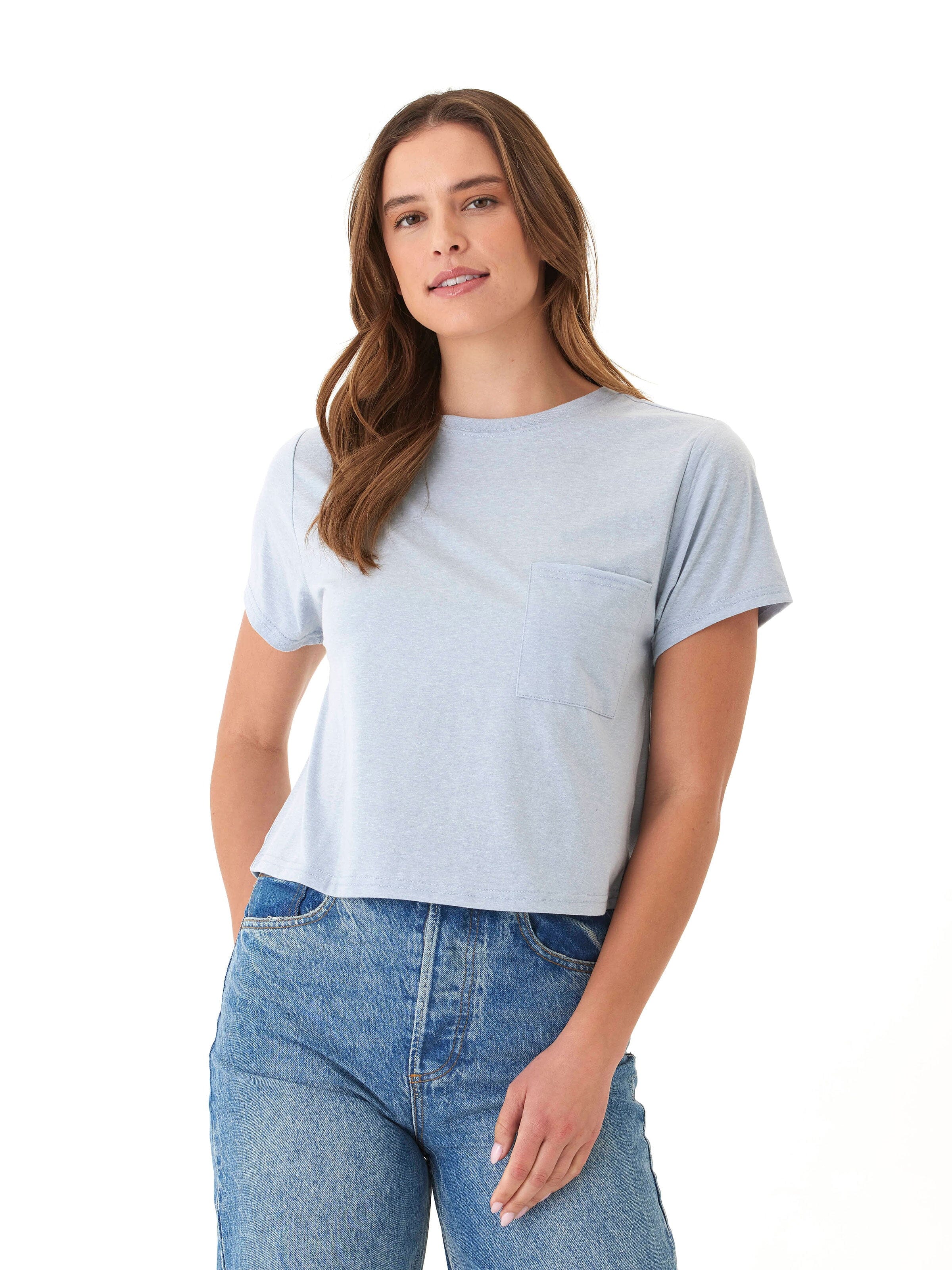 Women's Core Triblend Jersey Pocket Tee in Light Blue & Grey