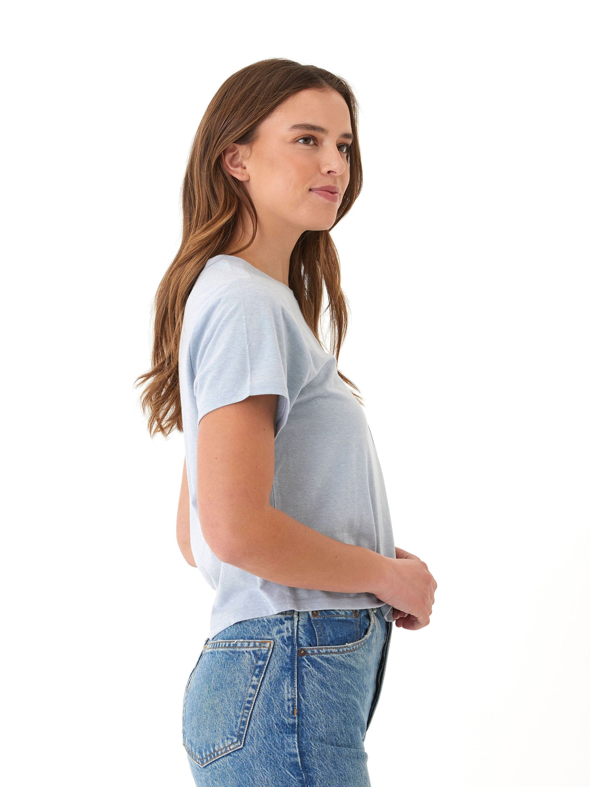 Women's Core Triblend Jersey Pocket Tee in Light Blue & Grey