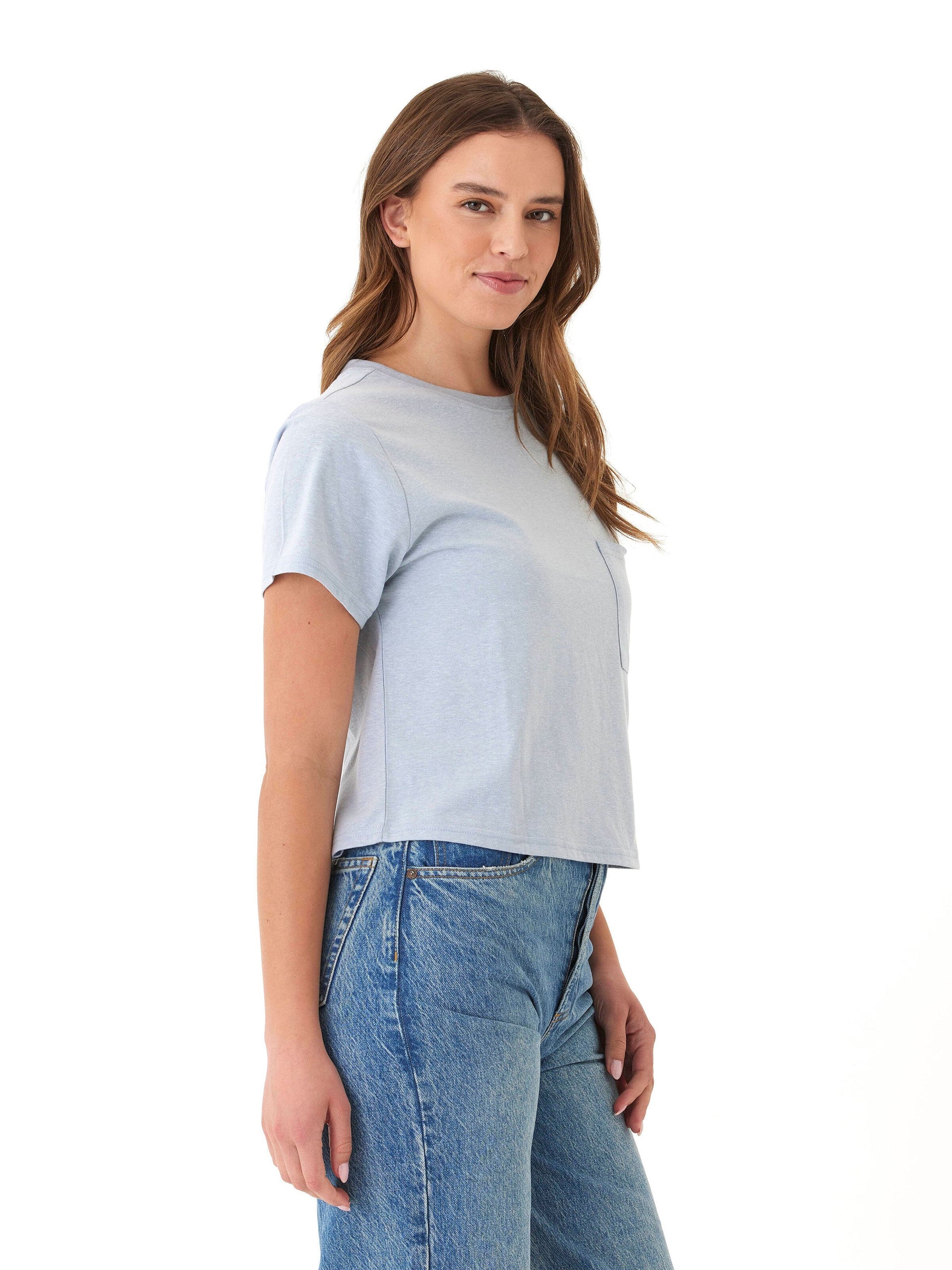 Women's Core Triblend Jersey Pocket Tee in Light Blue & Grey