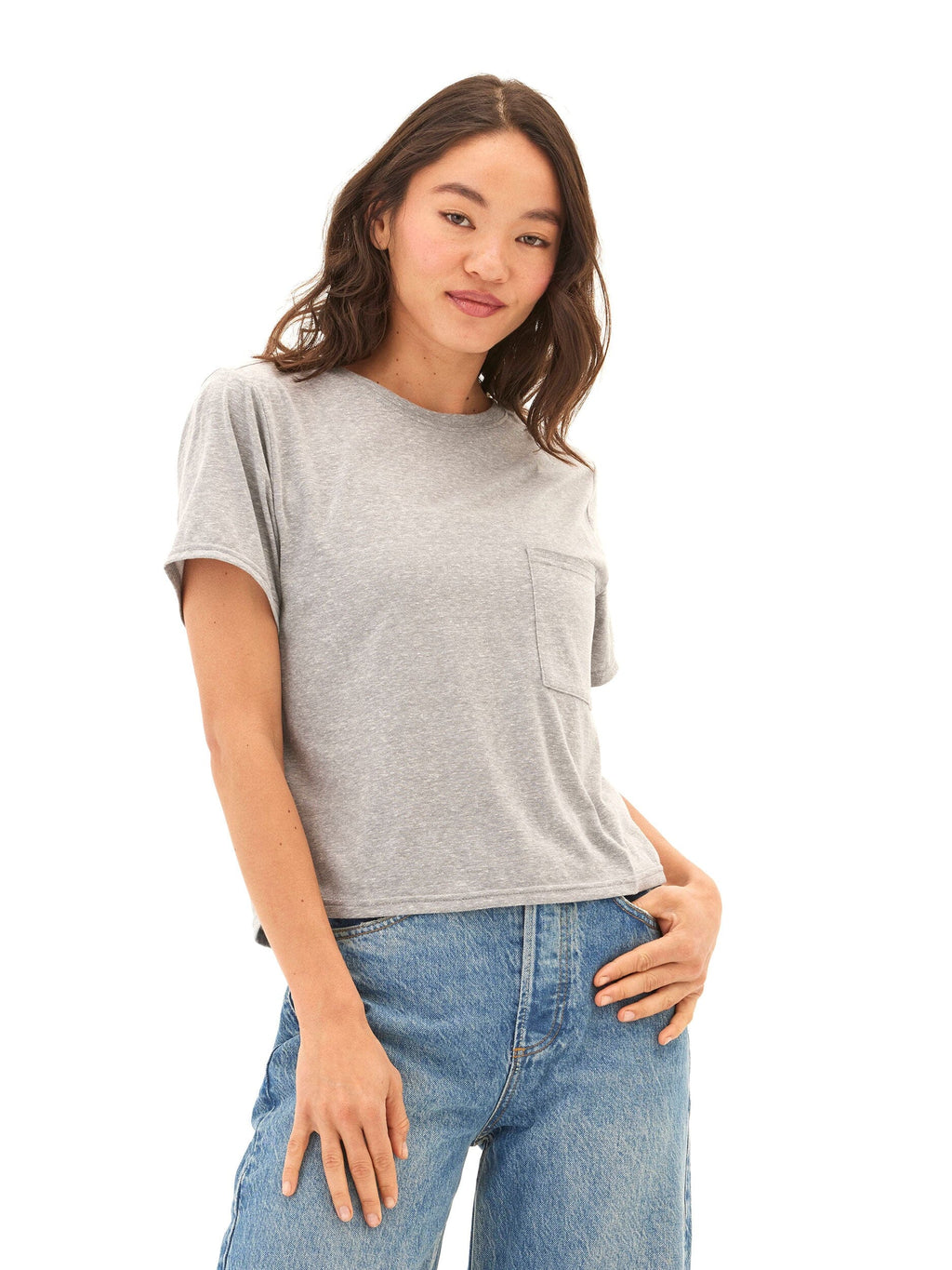 Core Triblend Jersey Women's Pocket Tee in Grey