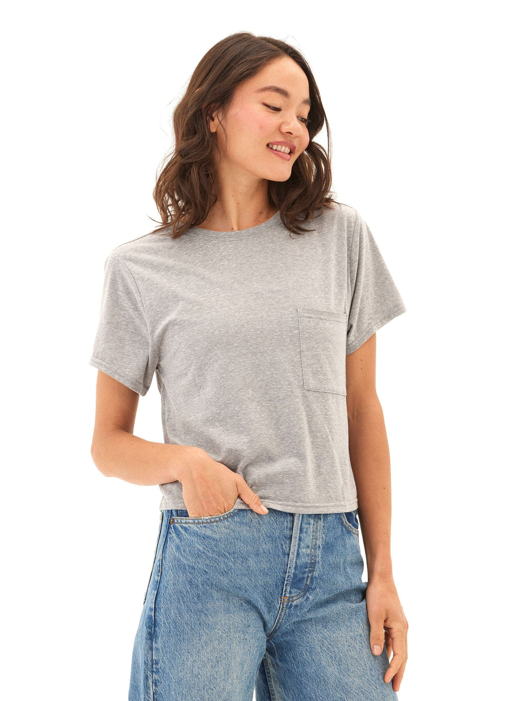 Core Triblend Jersey Women's Pocket Tee in Grey