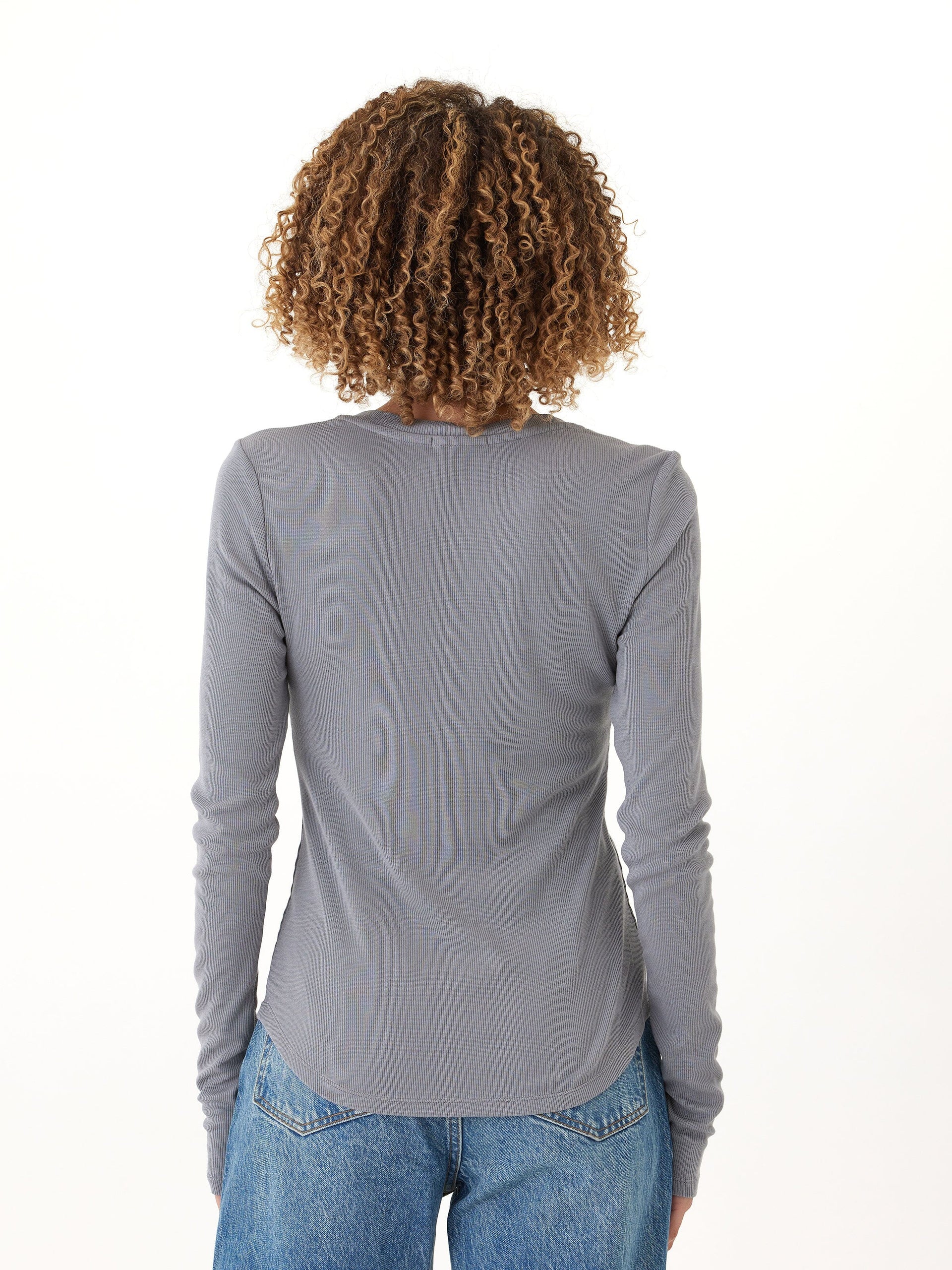 Women’s Feather Rib Long Sleeve Henley in Grey