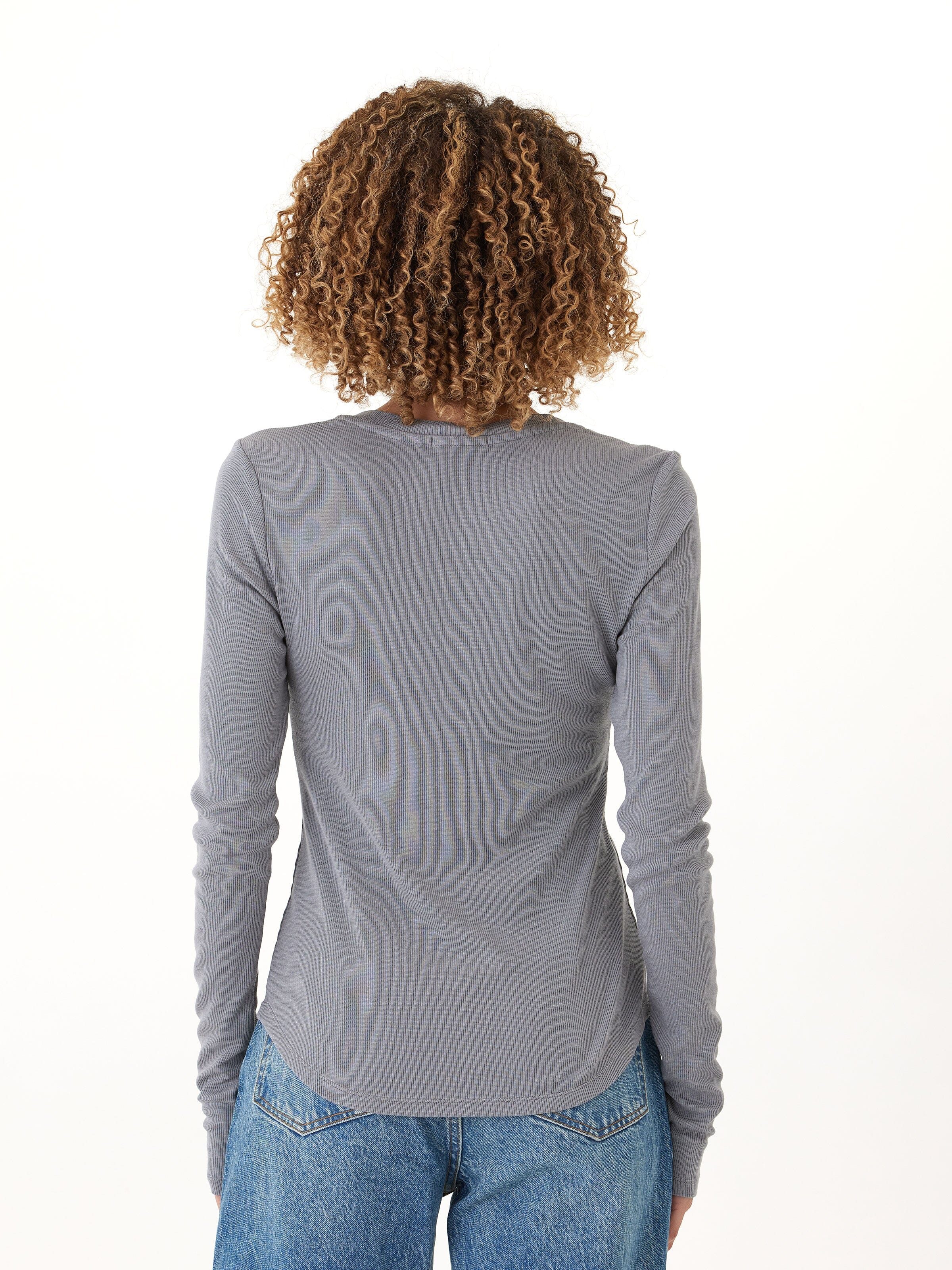 Women’s Feather Rib Long Sleeve Henley in Grey