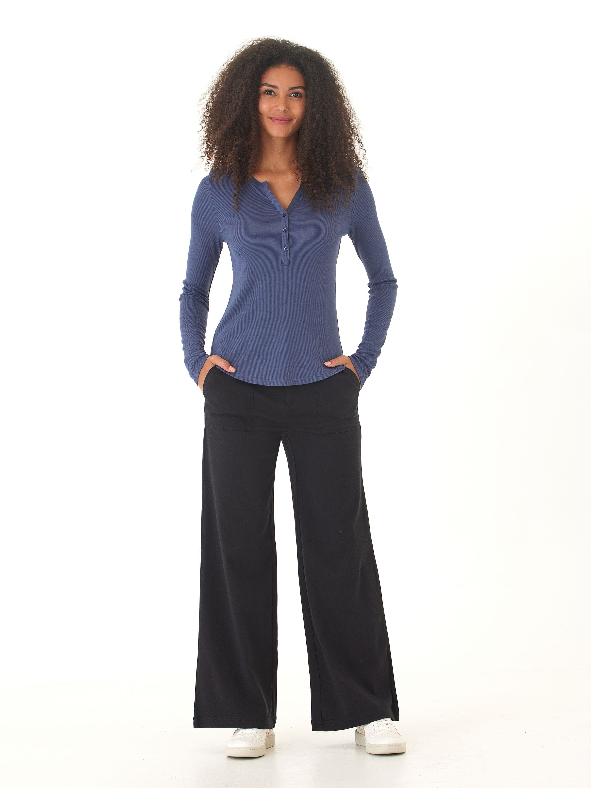 Akia Feather Fleece Long Sleeve Henley for Women