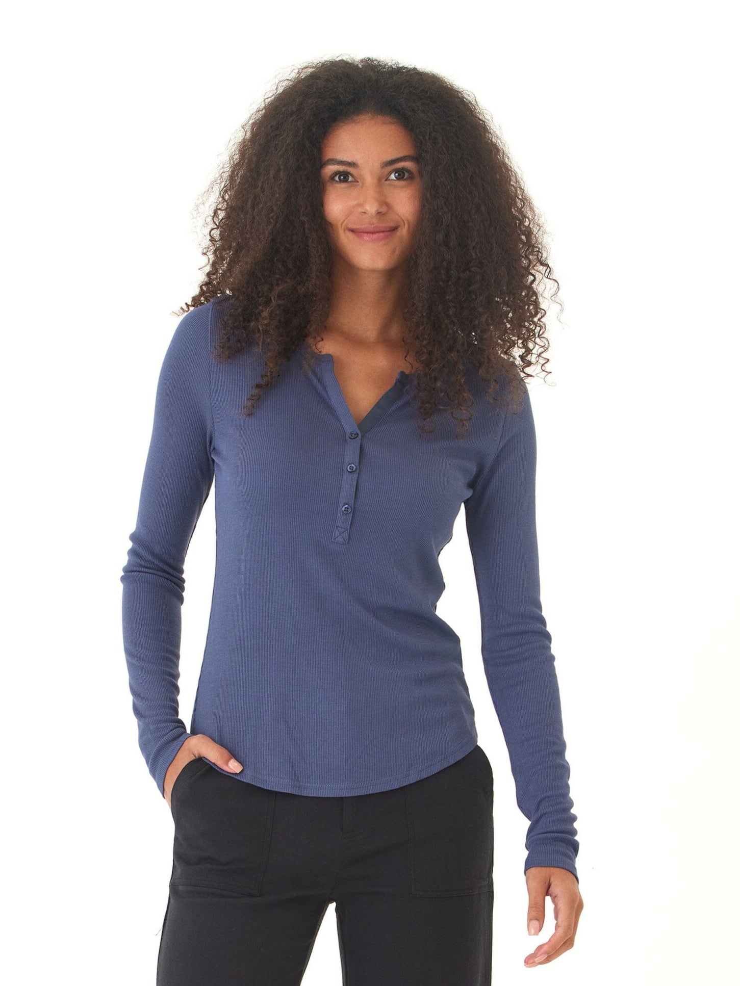 Akia Feather Fleece Long Sleeve Henley for Women
