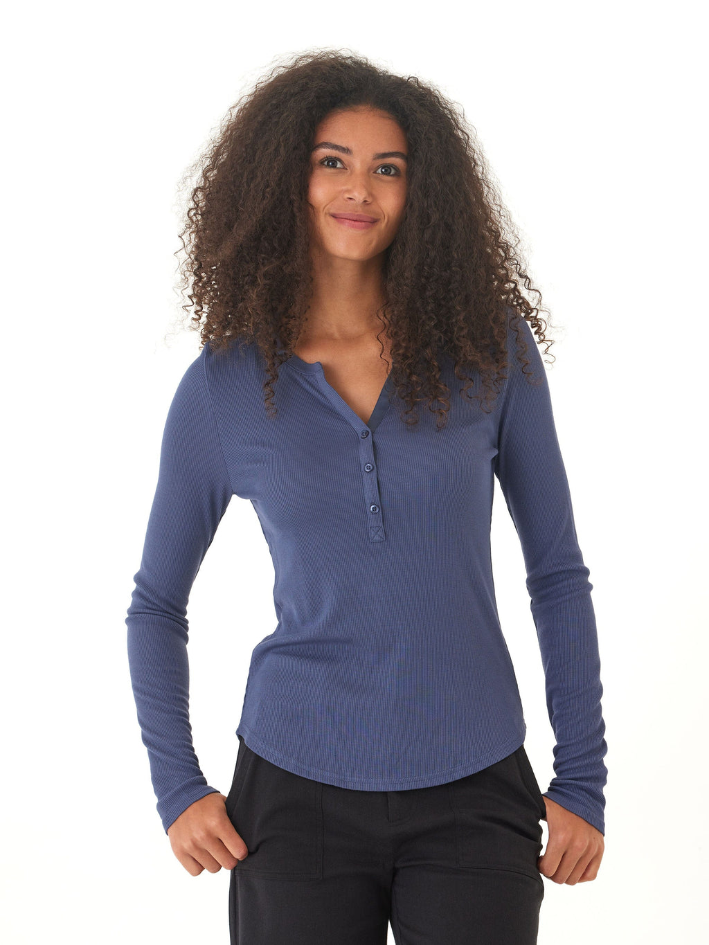 Akia Feather Fleece Long Sleeve Henley for Women