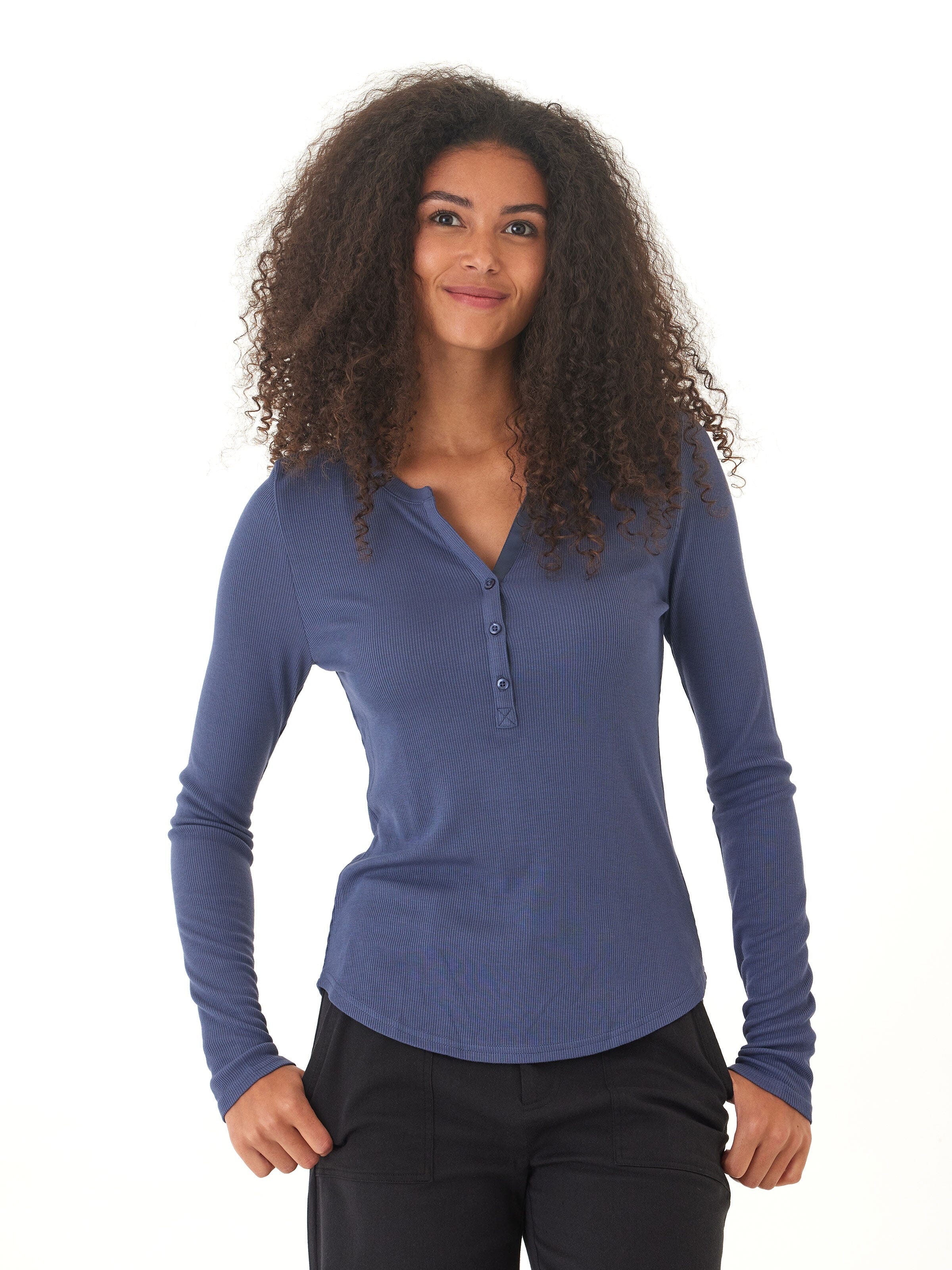 Akia Feather Fleece Long Sleeve Henley for Women