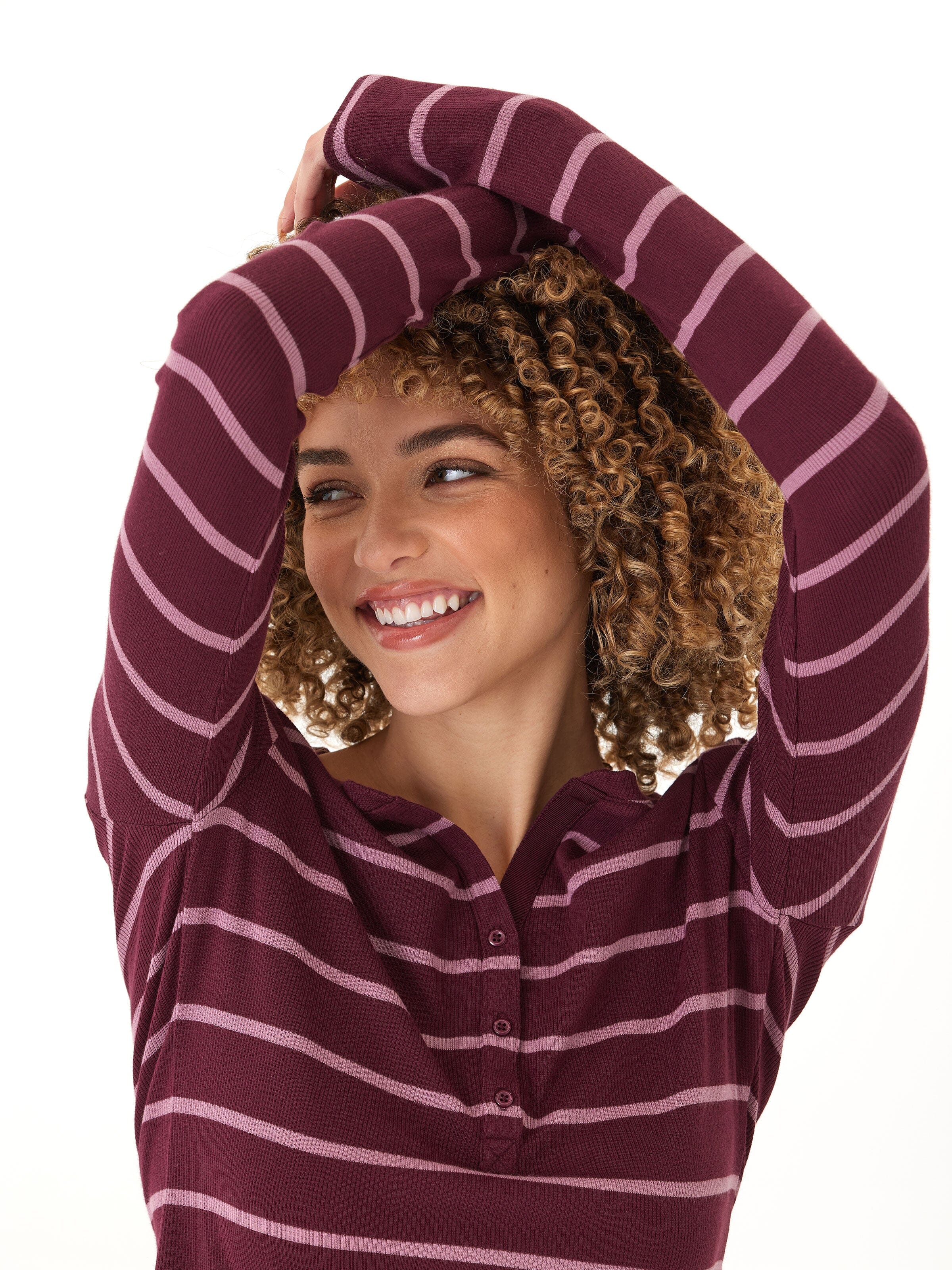 Women's Feather Fleece Long Sleeve Henley - Casual Knit Top