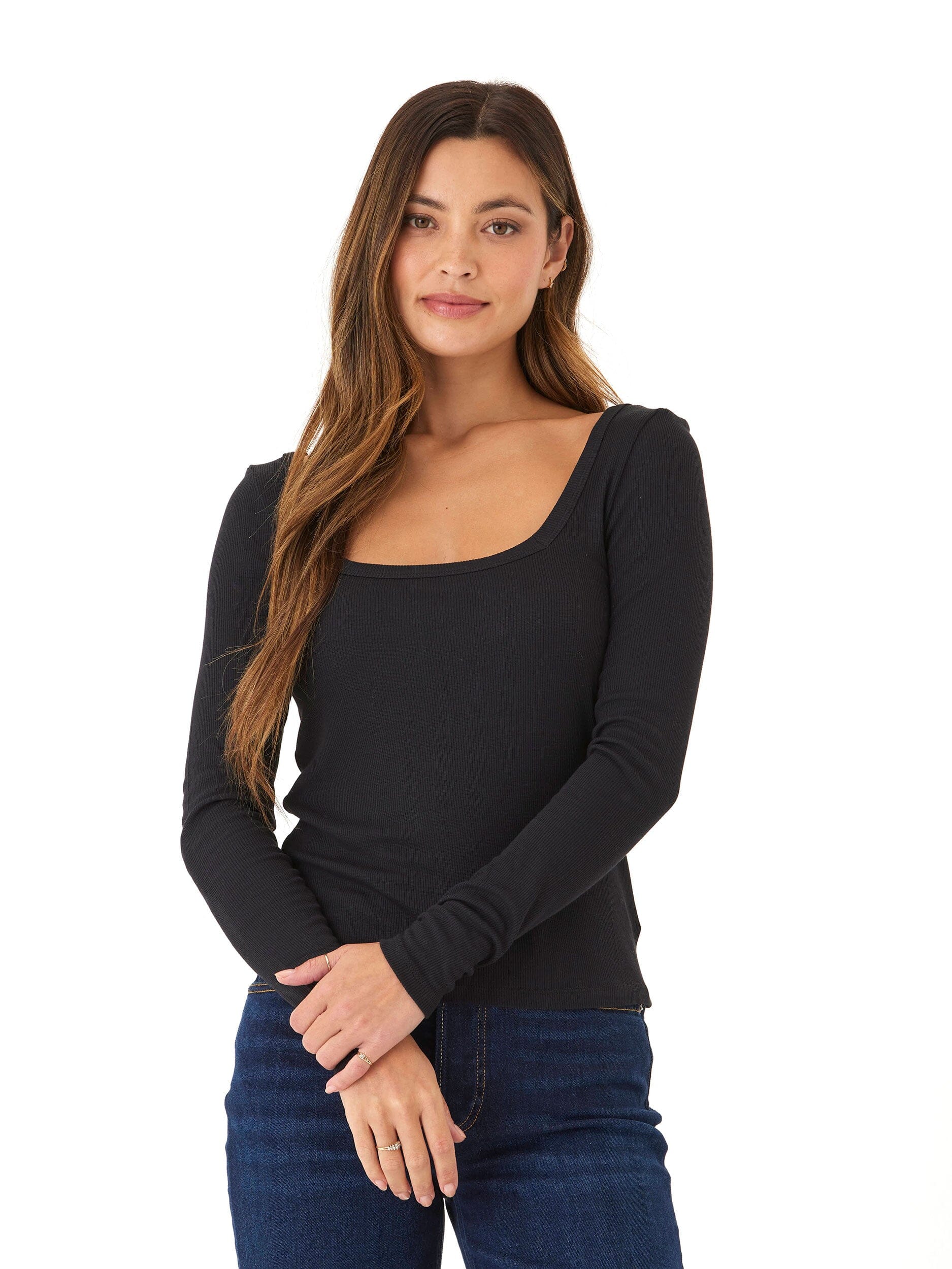 Yvette Feather Rib Square Top - Soft Stretch Everyday Basic