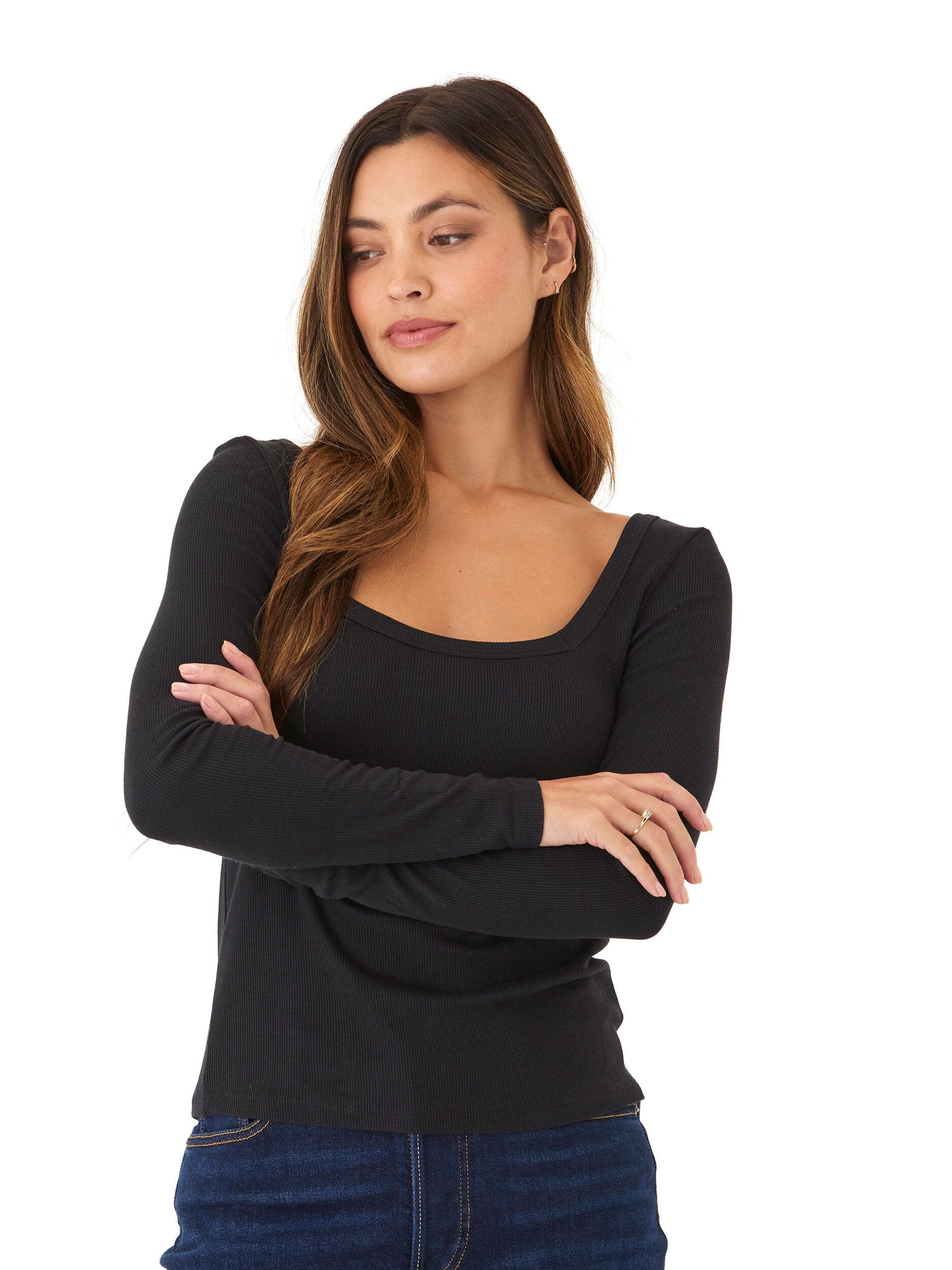 Yvette Feather Rib Square Top - Soft Stretch Everyday Basic