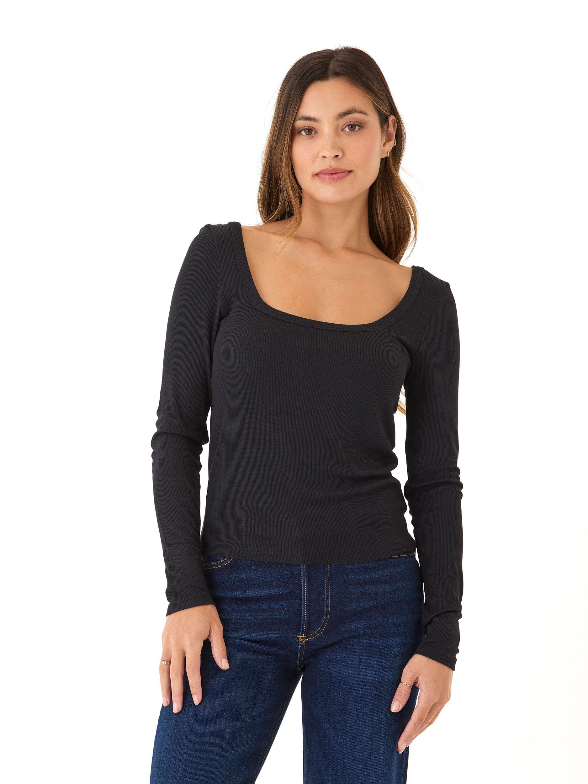Yvette Feather Rib Square Top - Soft Stretch Everyday Basic